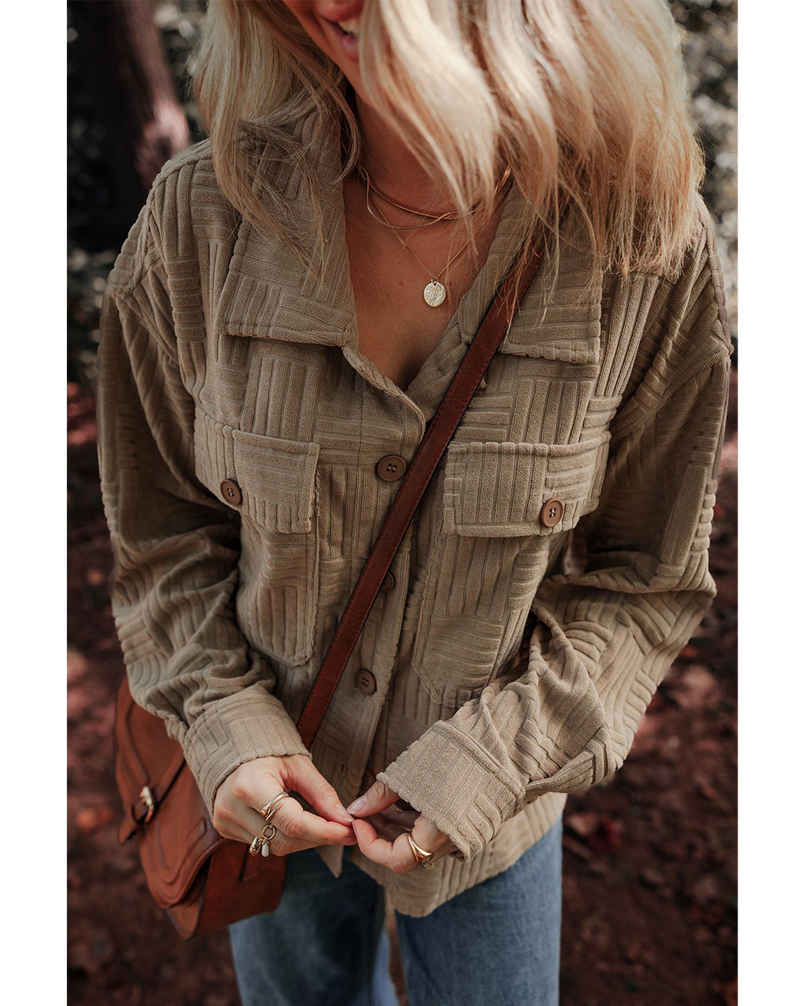 Dark Khaki Textured Chest Pocket Button-up Shacket - XL