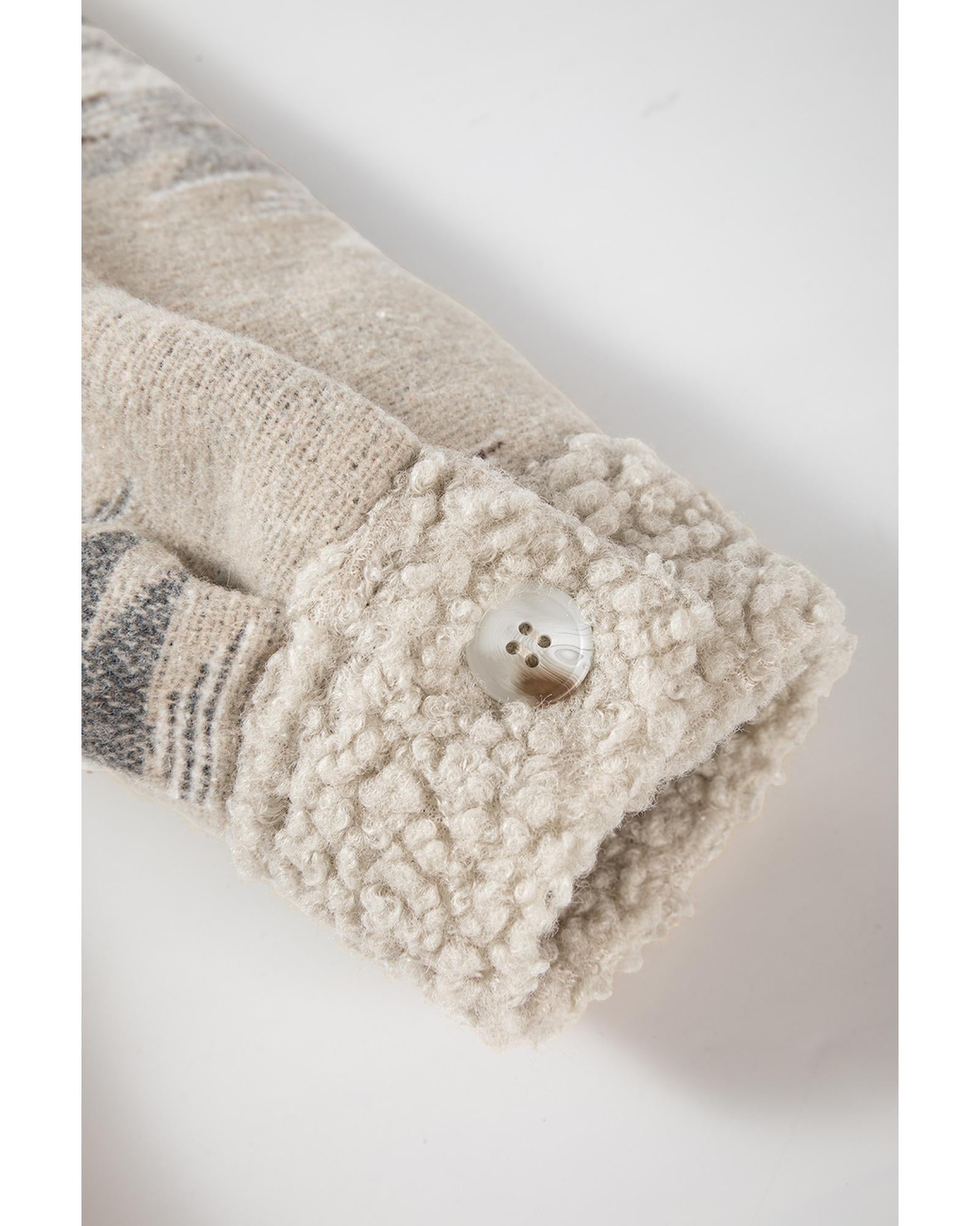 Khaki Western Aztec Print Sherpa Splicing Buttoned Flap Pocket Coat - S 7