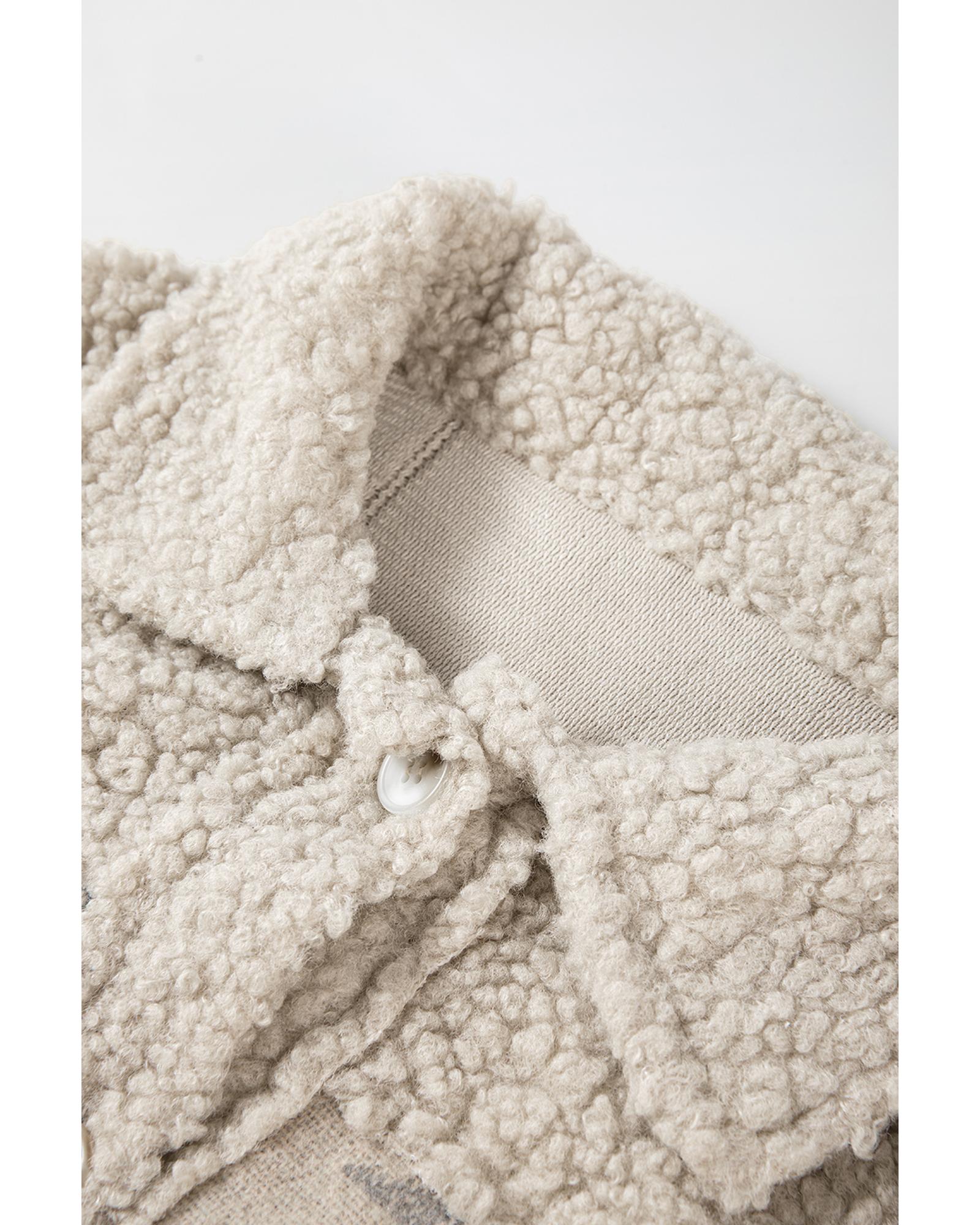 Khaki Western Aztec Print Sherpa Splicing Buttoned Flap Pocket Coat - XL 5