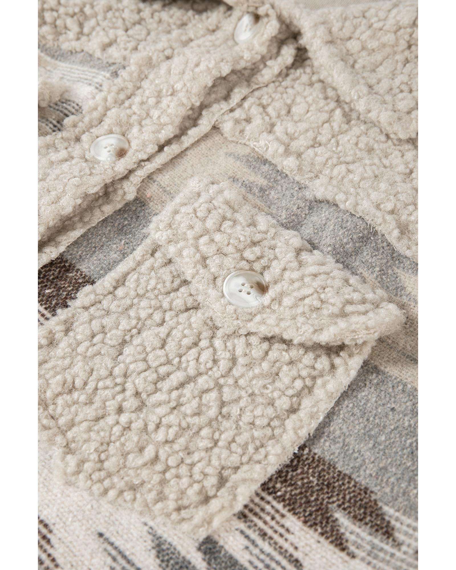 Khaki Western Aztec Print Sherpa Splicing Buttoned Flap Pocket Coat - XL 6