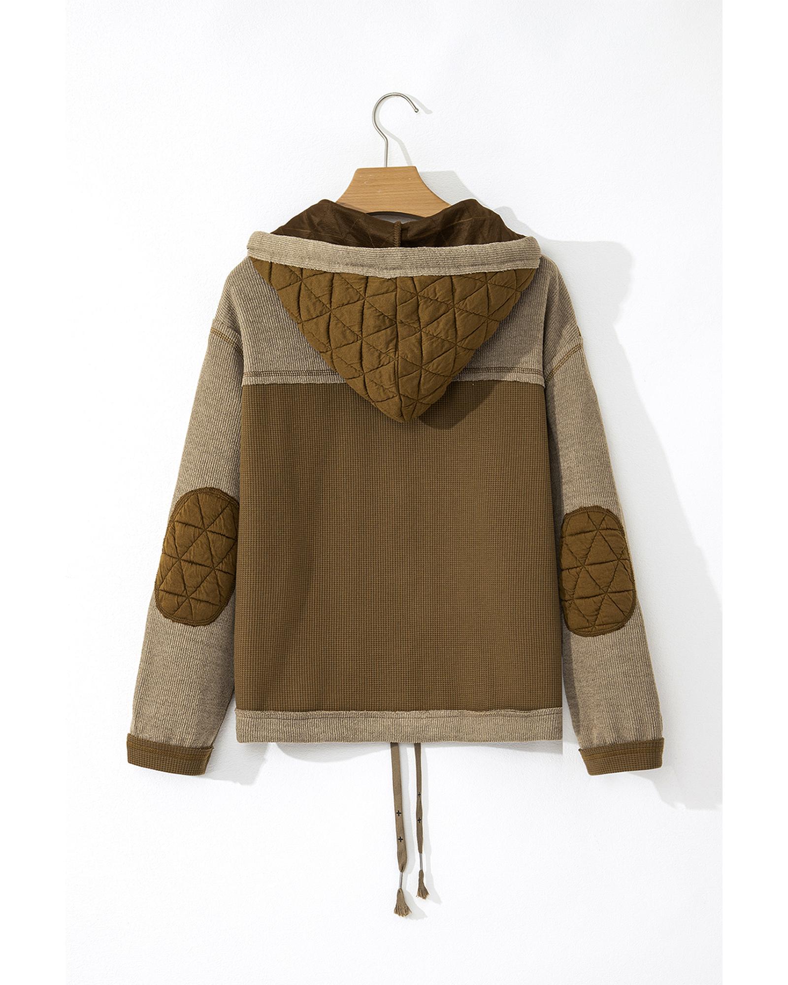 Jungle Green Quilted Textured Patchwork Loose Fit Hooded Jacket - S 4