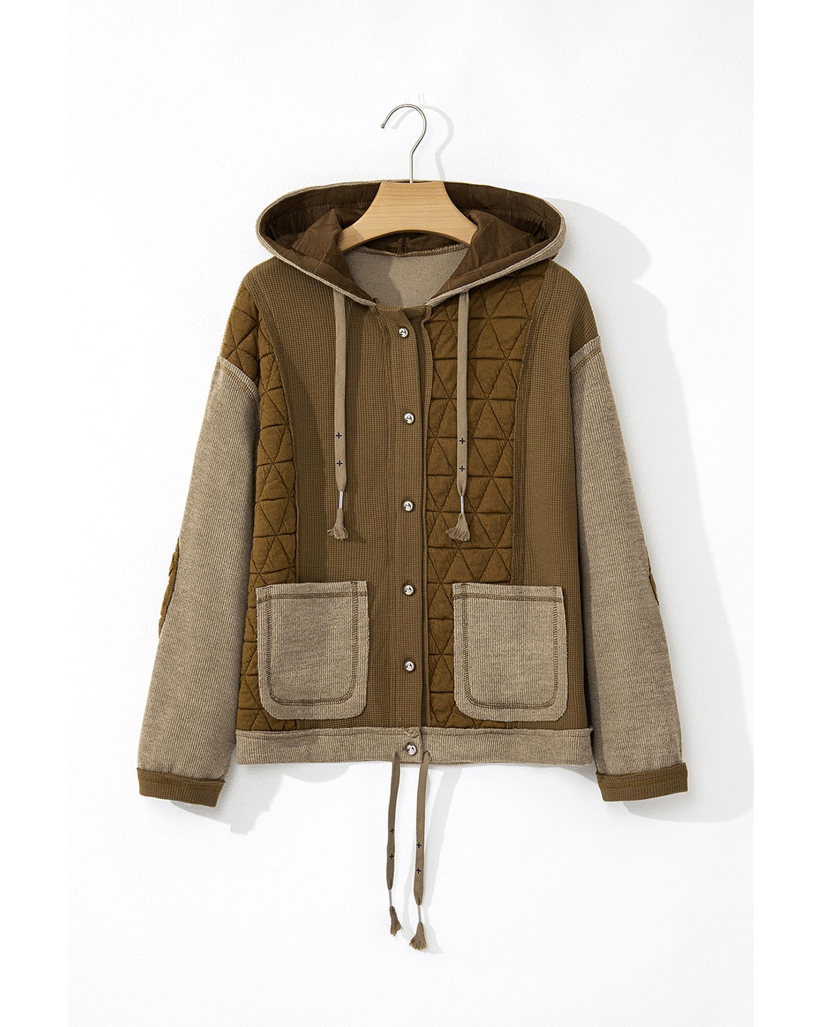 Jungle Green Quilted Textured Patchwork Loose Fit Hooded Jacket - XL 6