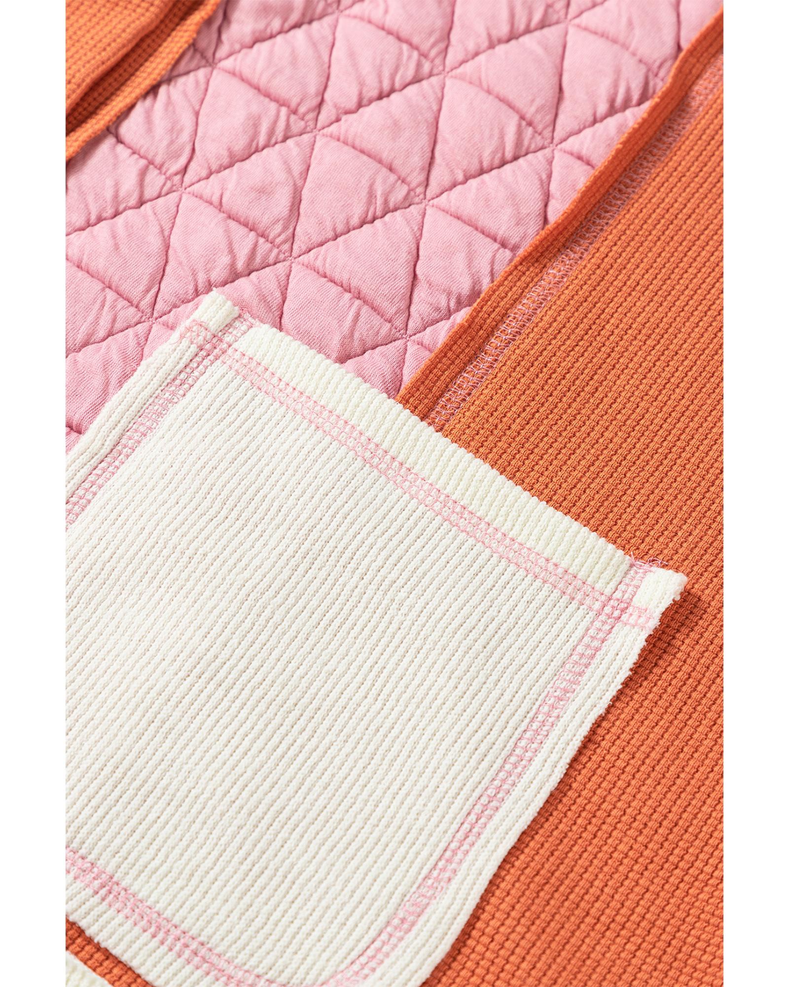 Coral Quilted Textured Patchwork Loose Fit Hooded Jacket - M