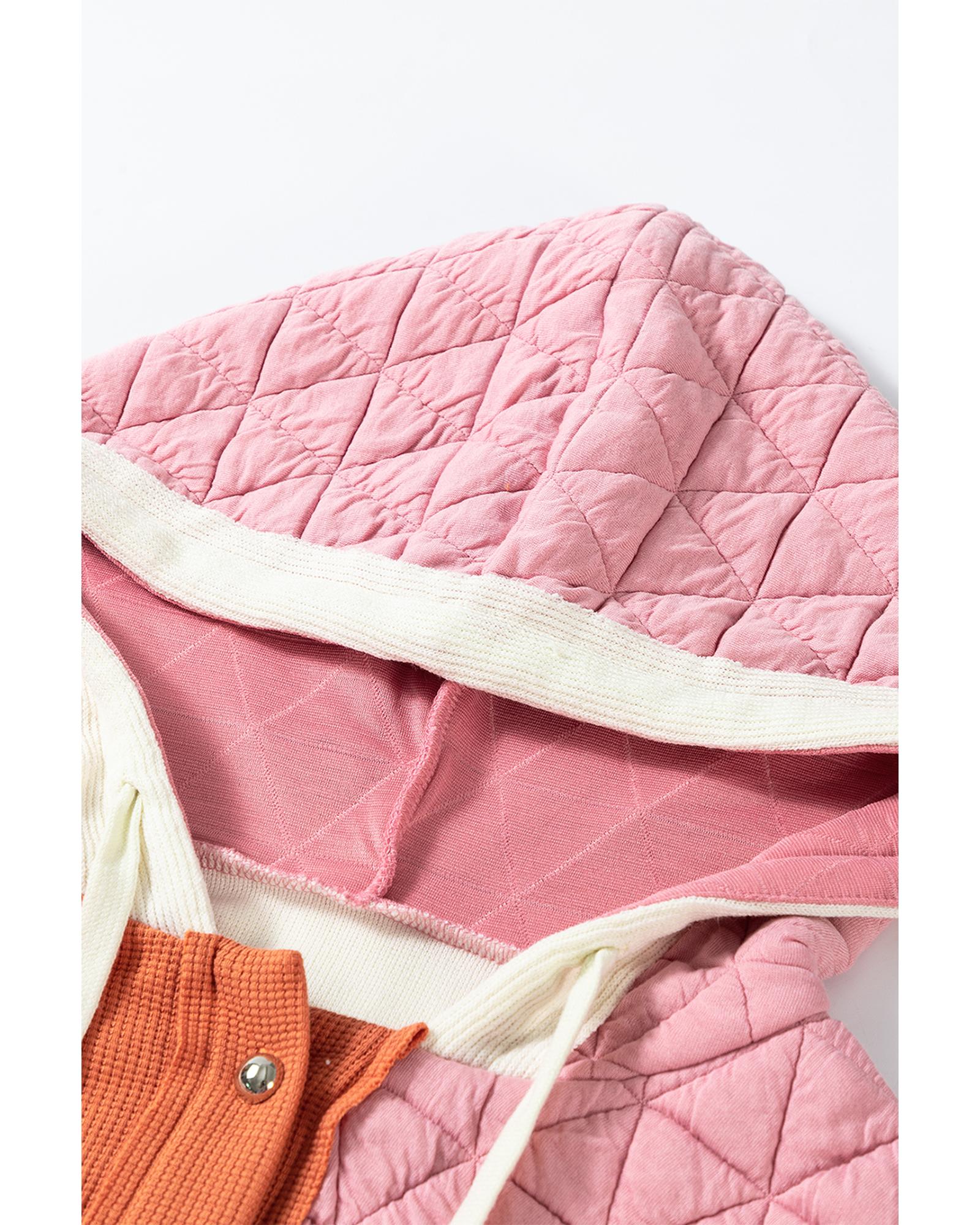 Coral Quilted Textured Patchwork Loose Fit Hooded Jacket - S 3