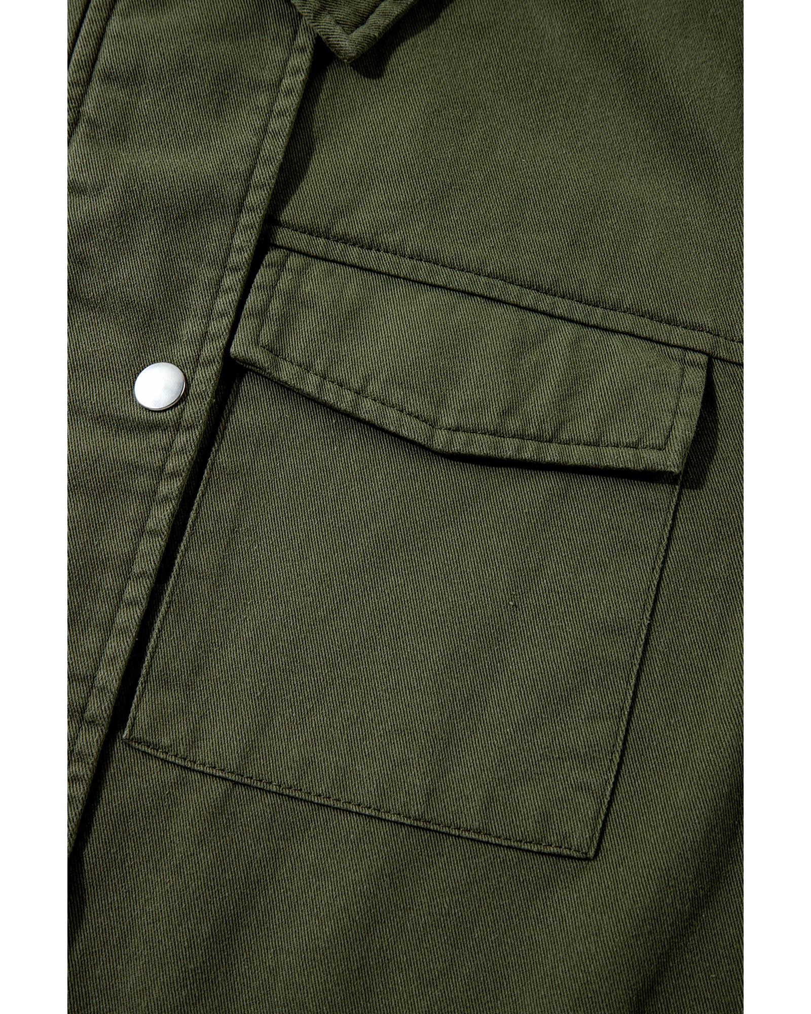 Moss Green Snap Button Zipper Tight Waist Collared Jacket - L 4