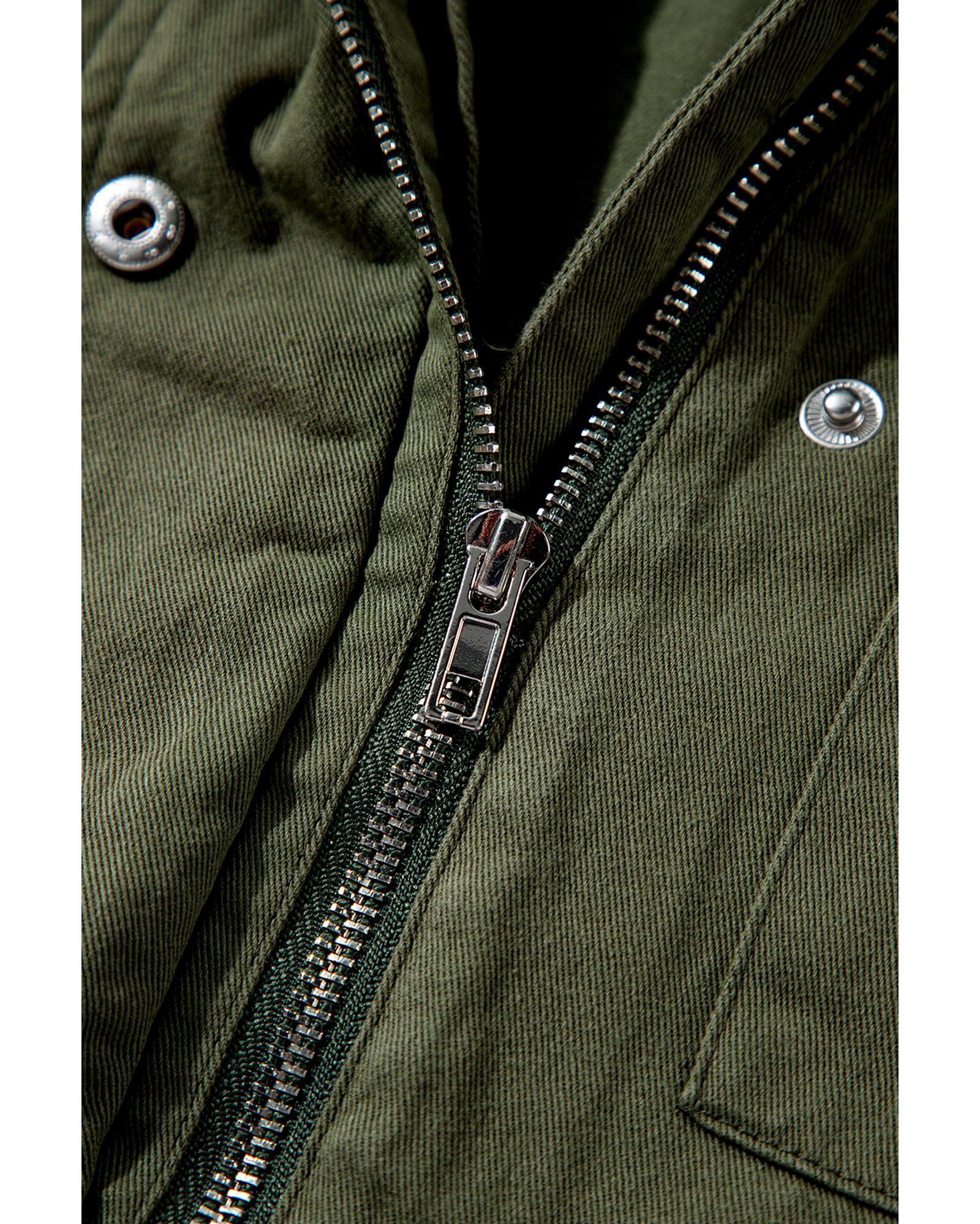 Moss Green Snap Button Zipper Tight Waist Collared Jacket - S 8