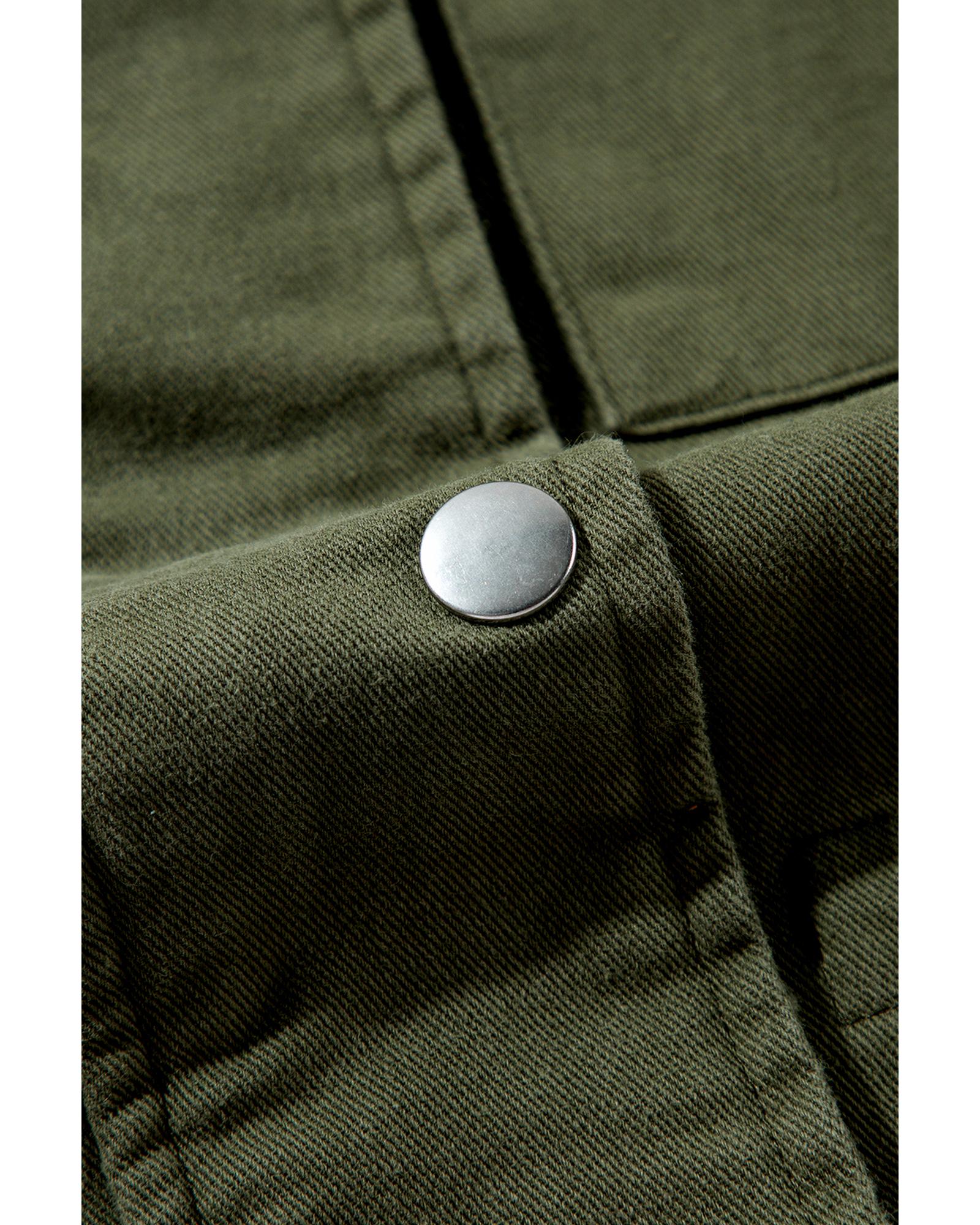 Moss Green Snap Button Zipper Tight Waist Collared Jacket - XL 6