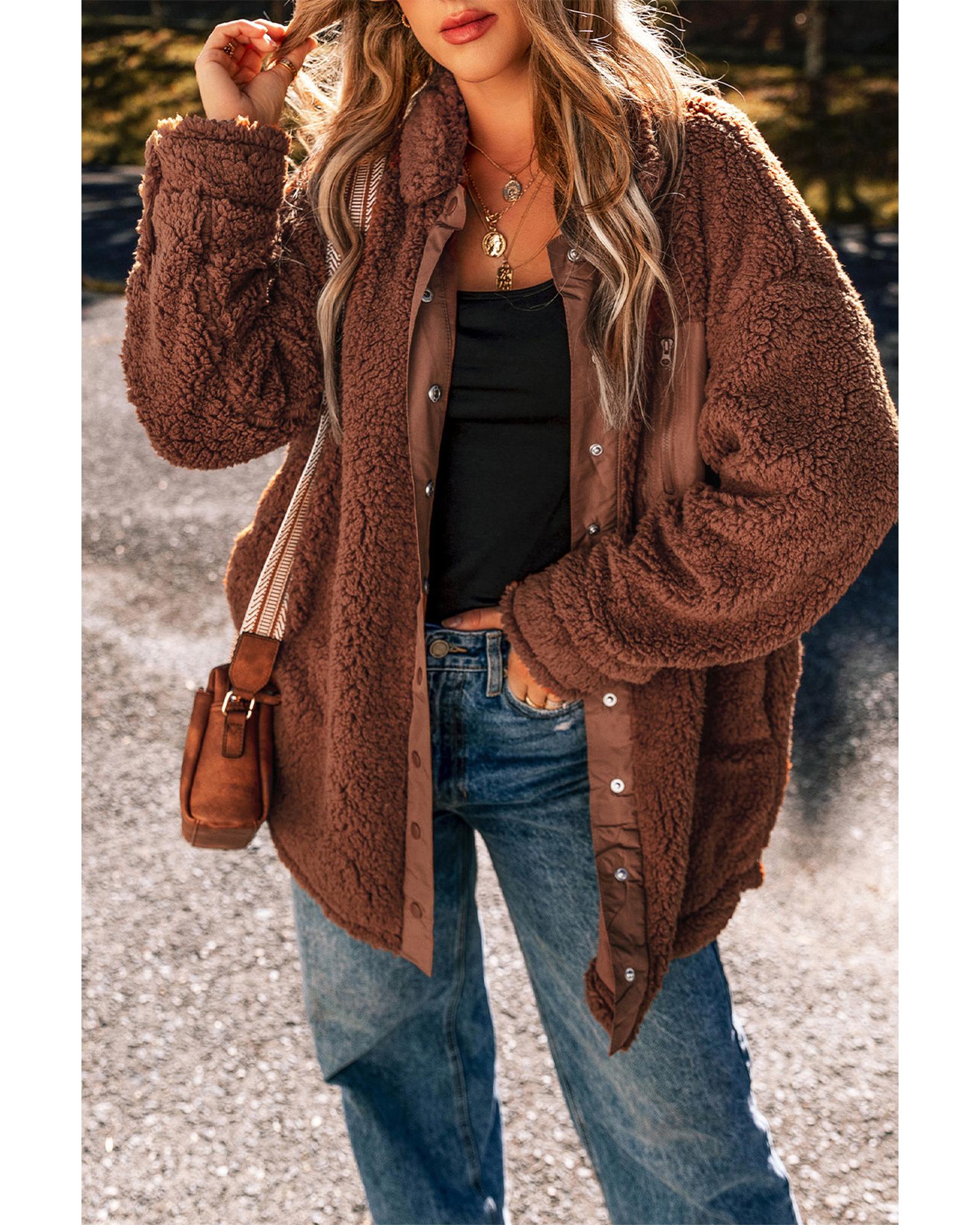 Red Clay Faux Shearling Teddy Bear Jacket - L