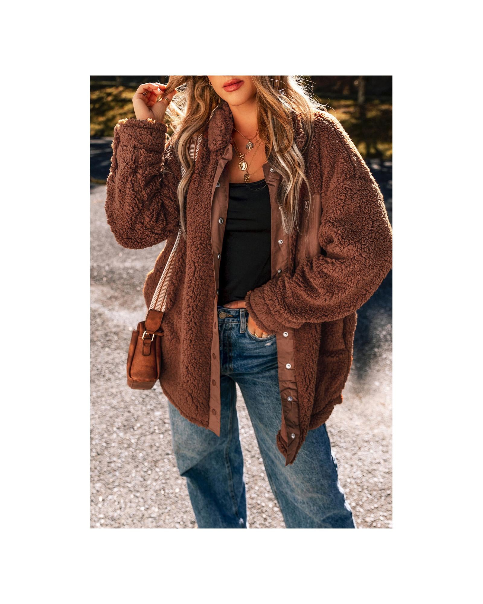 Red Clay Faux Shearling Teddy Bear Jacket - M
