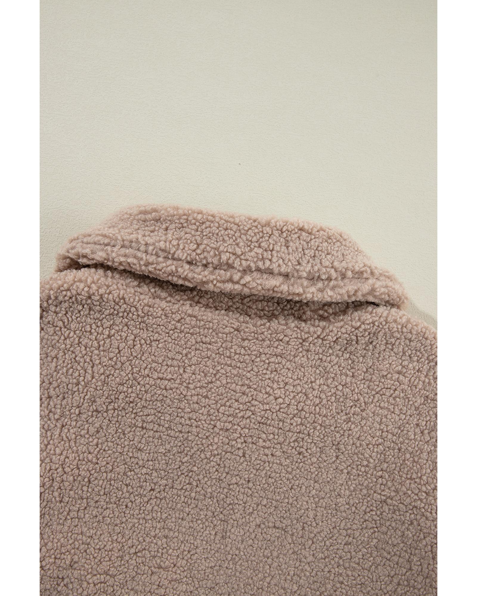 Light French Beige Zipper Pocketed Winter Fuzzy Jacket - L 4