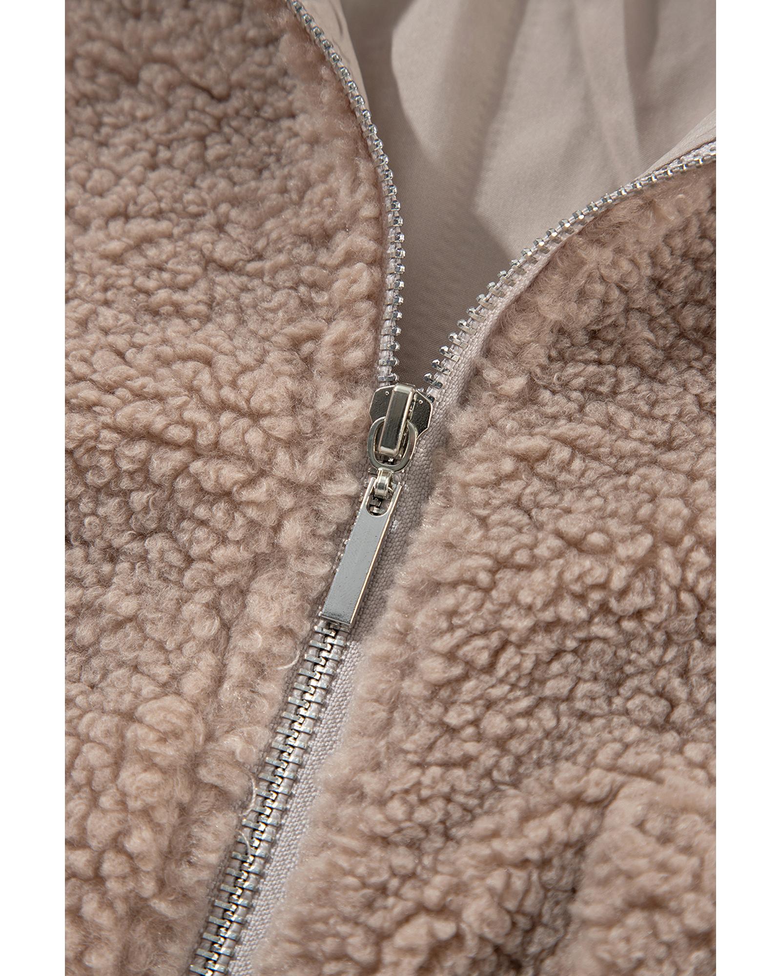 Light French Beige Zipper Pocketed Winter Fuzzy Jacket - M 5