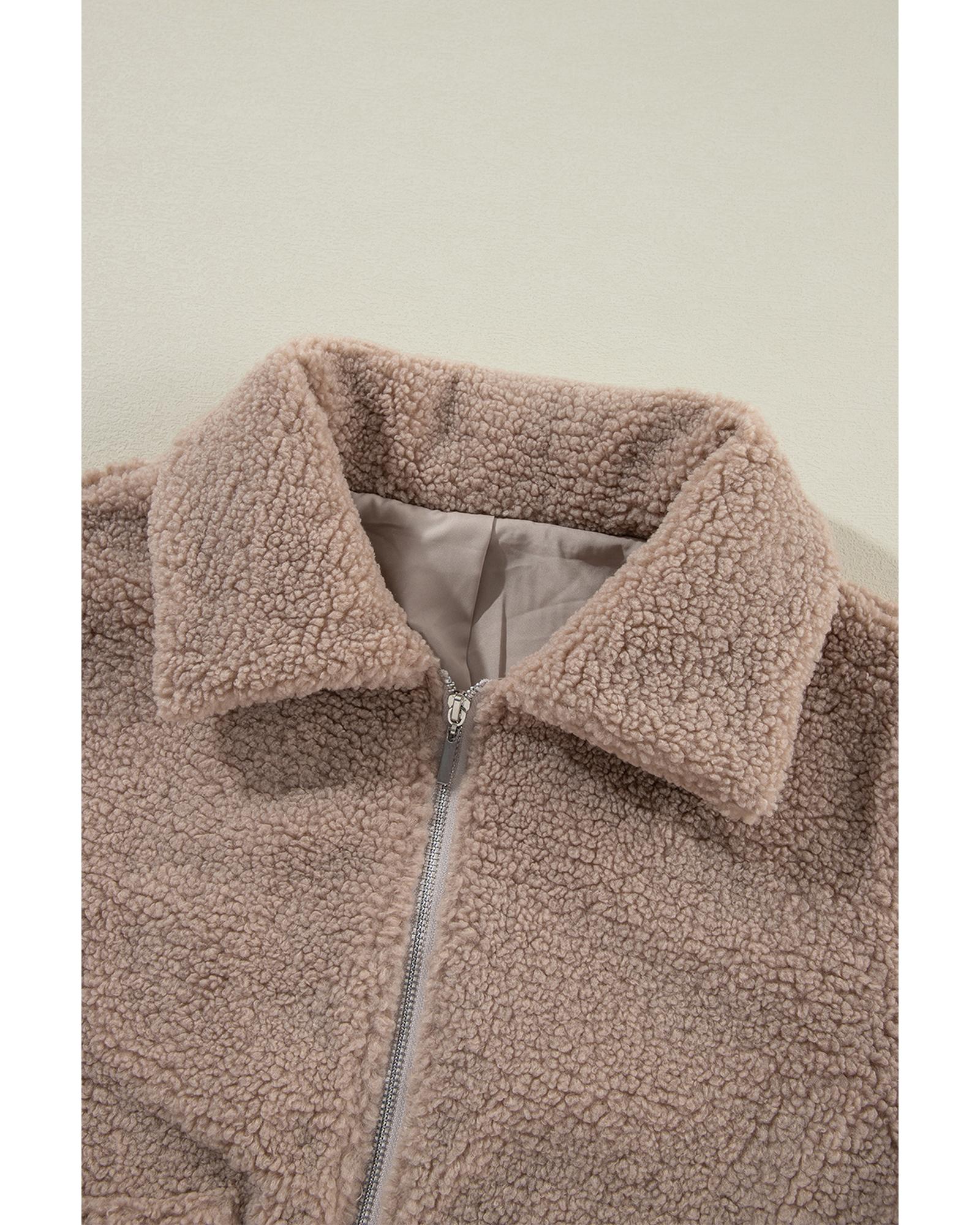 Light French Beige Zipper Pocketed Winter Fuzzy Jacket - XL 3