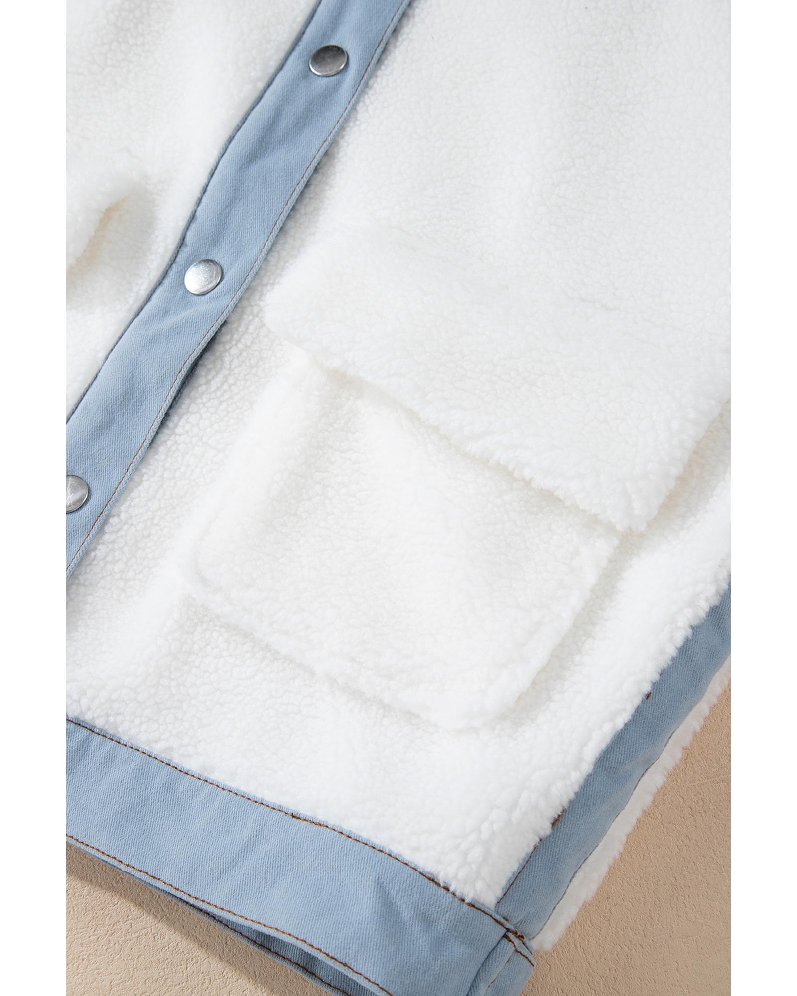 White Contrast Trim Buttoned Sherpa Jacket - M 3
