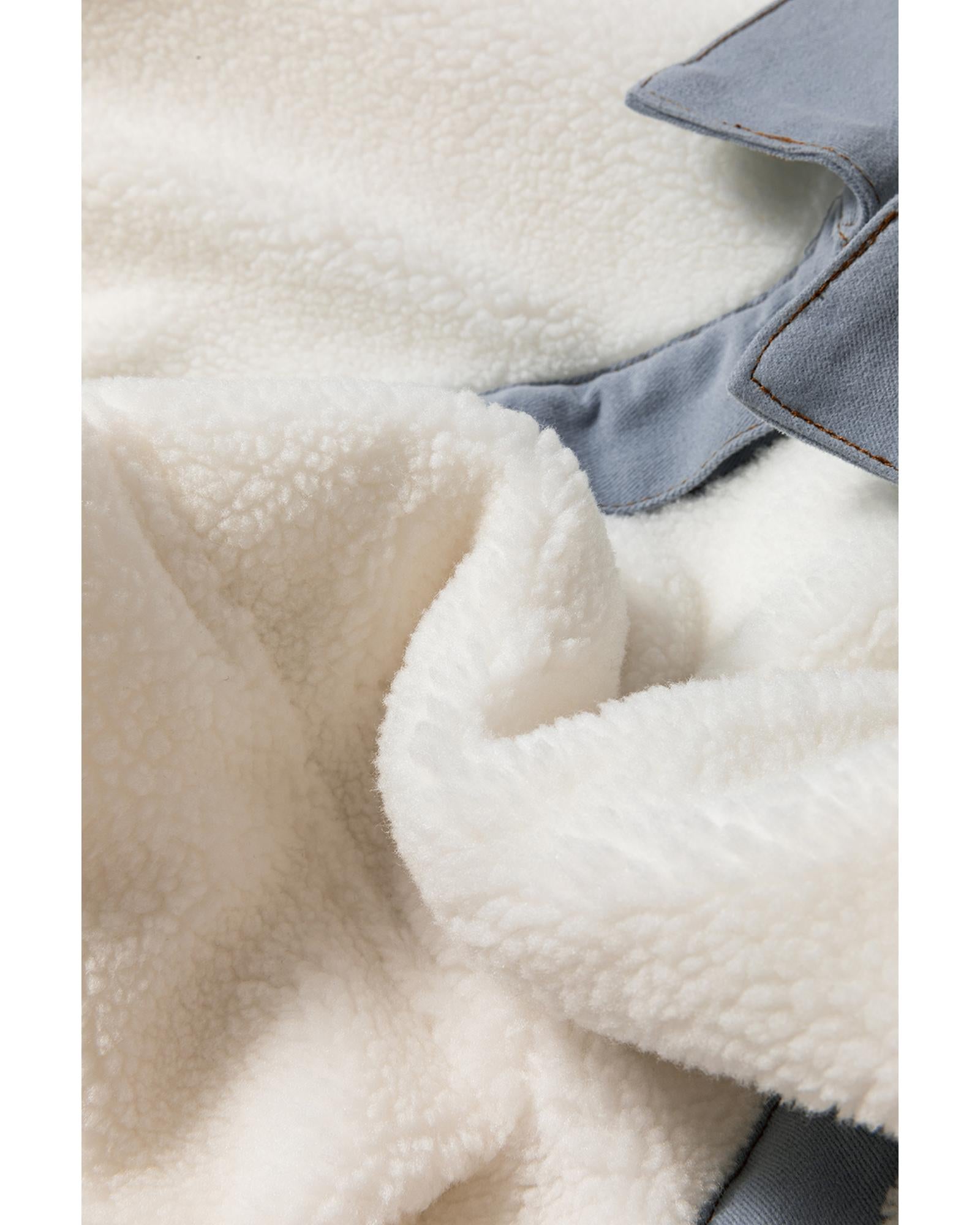 White Contrast Trim Buttoned Sherpa Jacket - M 6