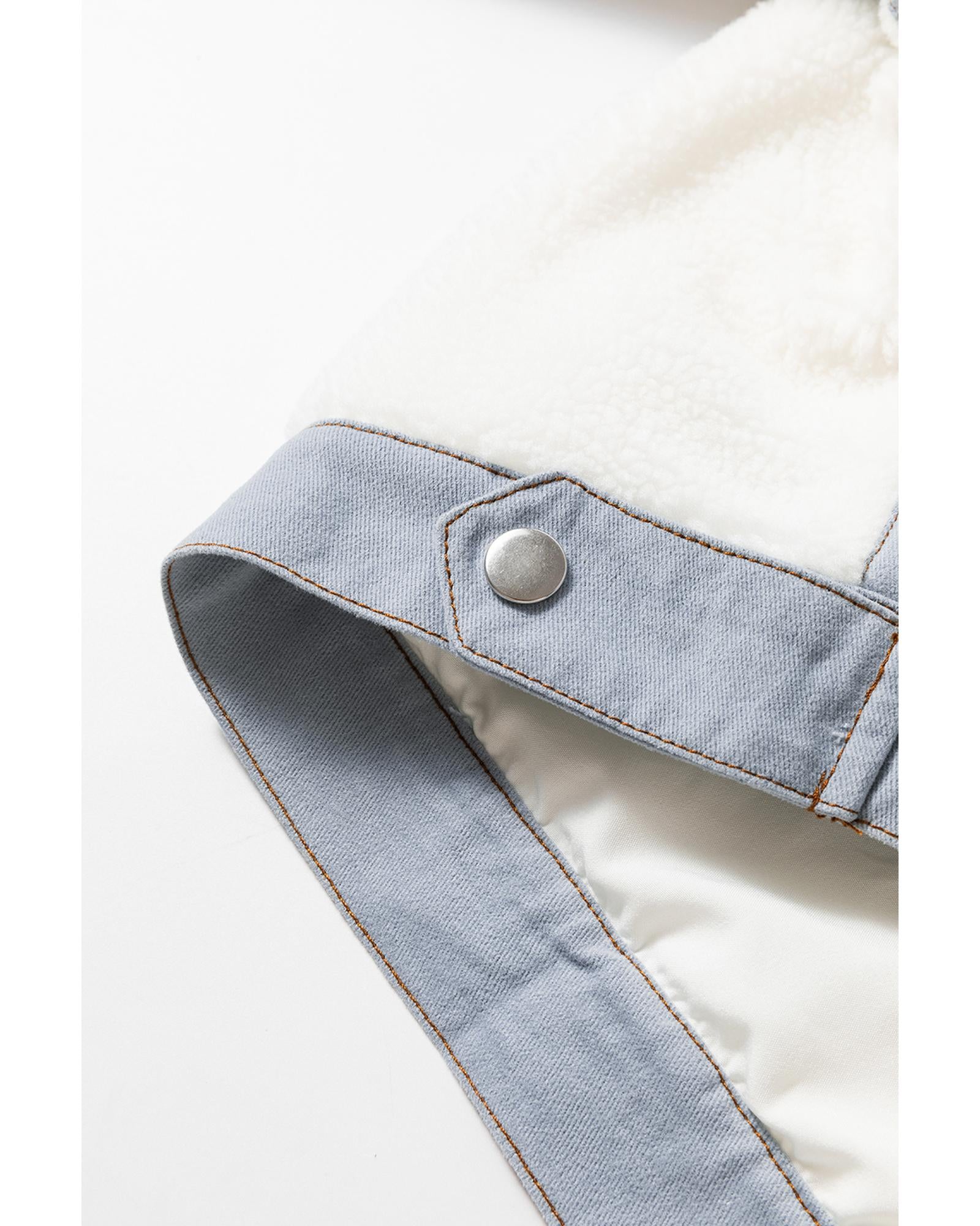 White Contrast Trim Buttoned Sherpa Jacket - XL 8
