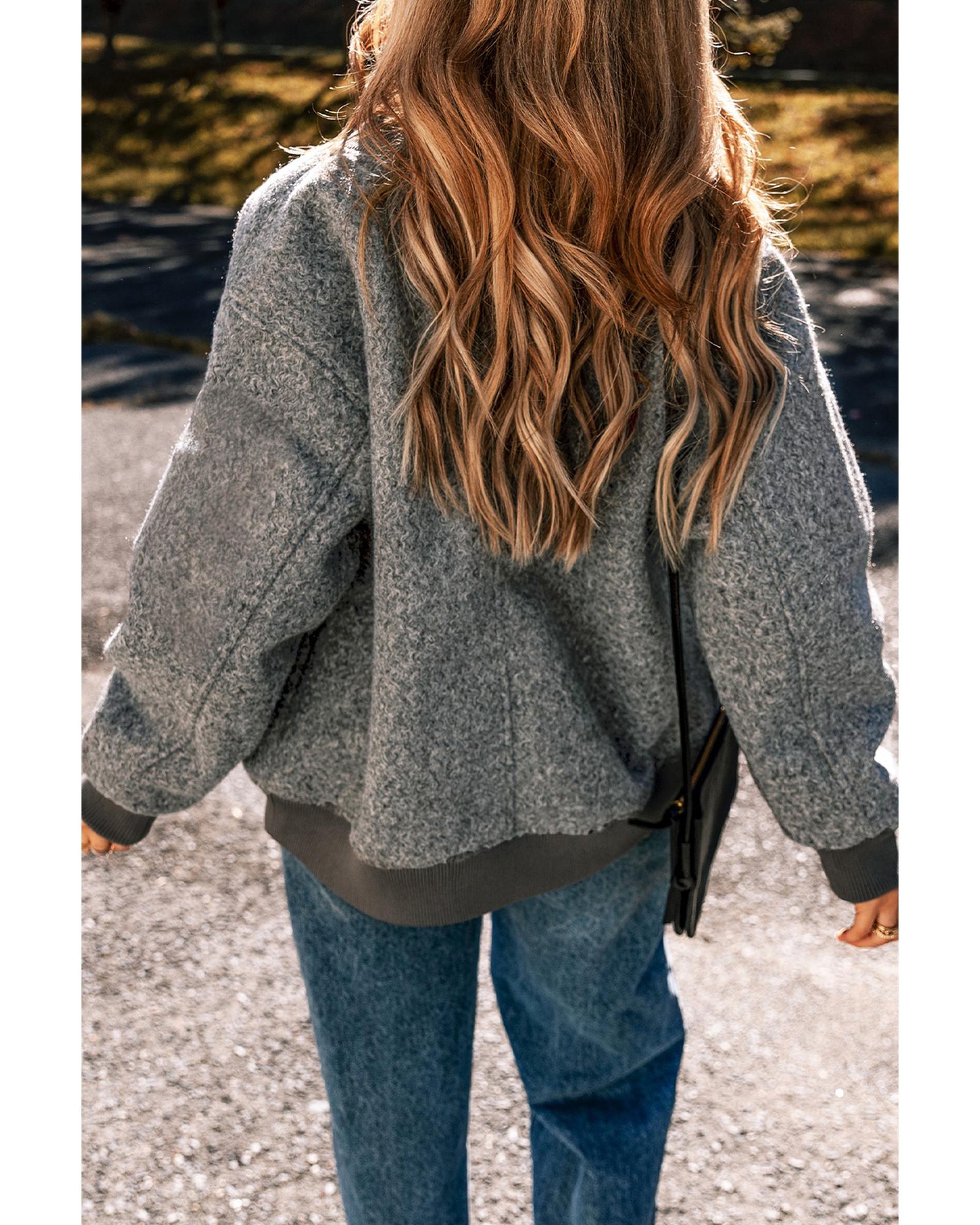 Medium Grey Fuzzy Zip Up Pocketed Sleeve Jacket - L 3