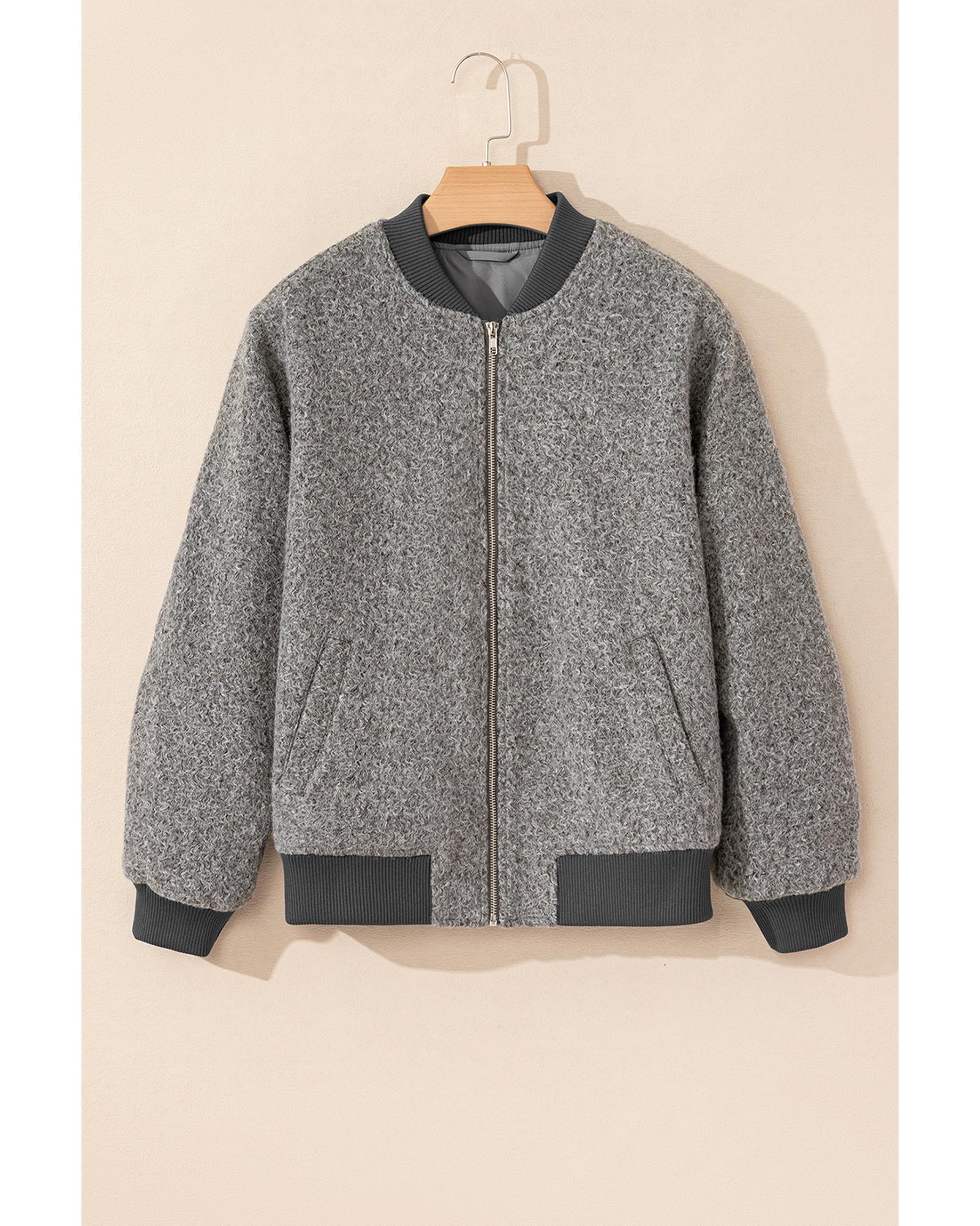Medium Grey Fuzzy Zip Up Pocketed Sleeve Jacket - L 4