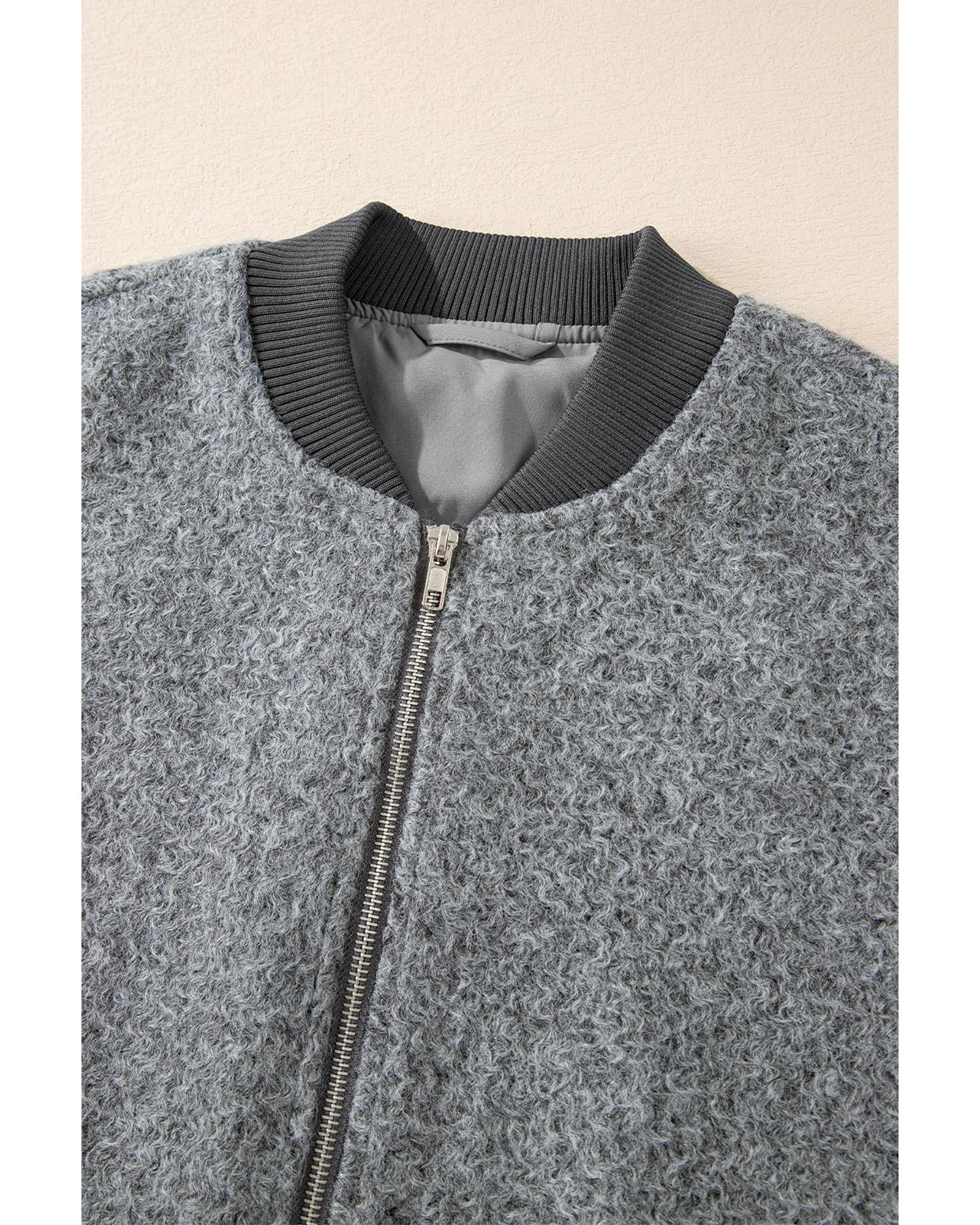 Medium Grey Fuzzy Zip Up Pocketed Sleeve Jacket - XL 4