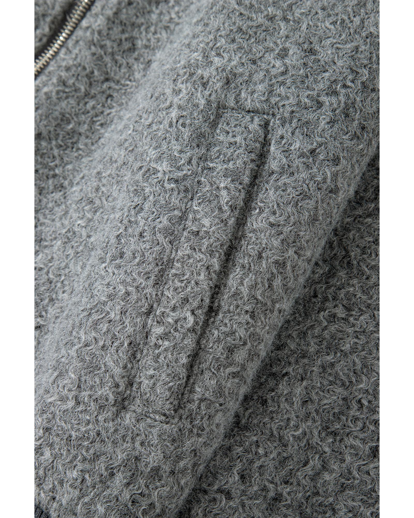 Medium Grey Fuzzy Zip Up Pocketed Sleeve Jacket - XL 5