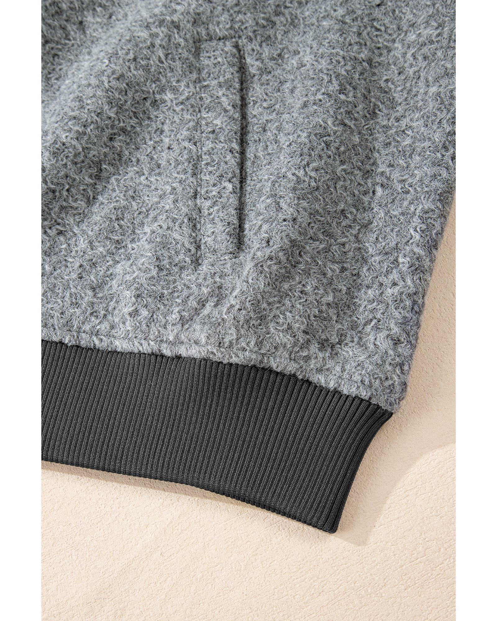 Medium Grey Fuzzy Zip Up Pocketed Sleeve Jacket - XL 6