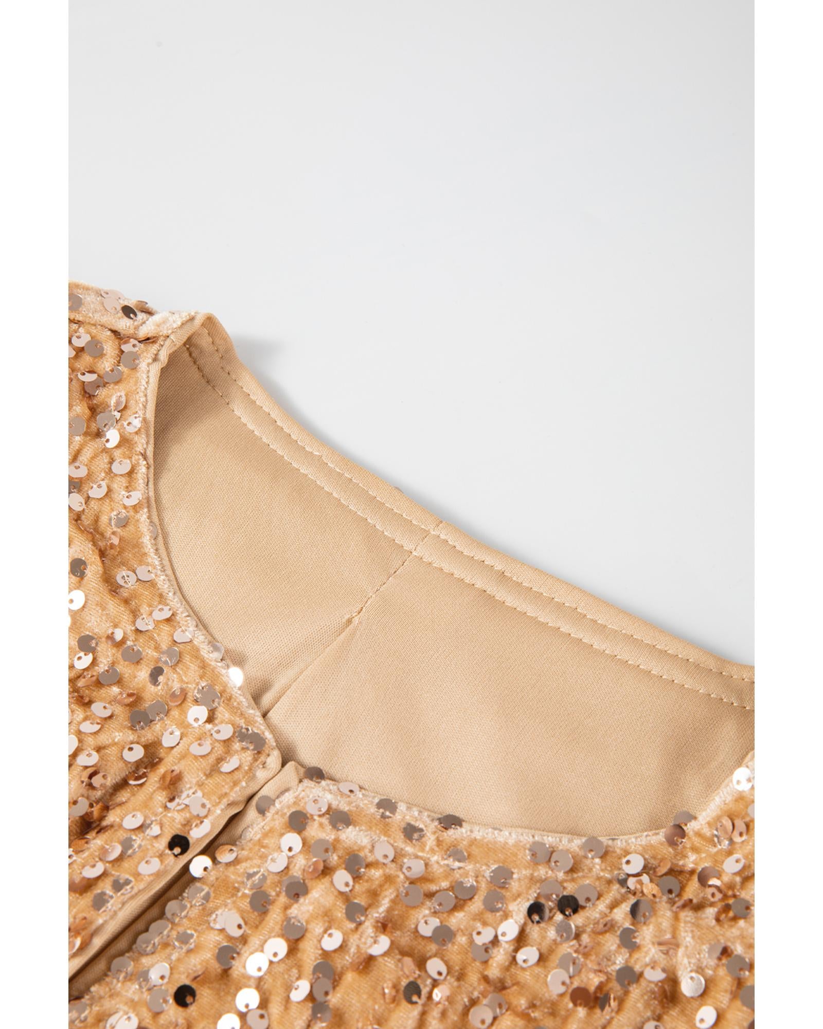 Golden Fleece Sequined Open Front Cropped Jacket - S 5