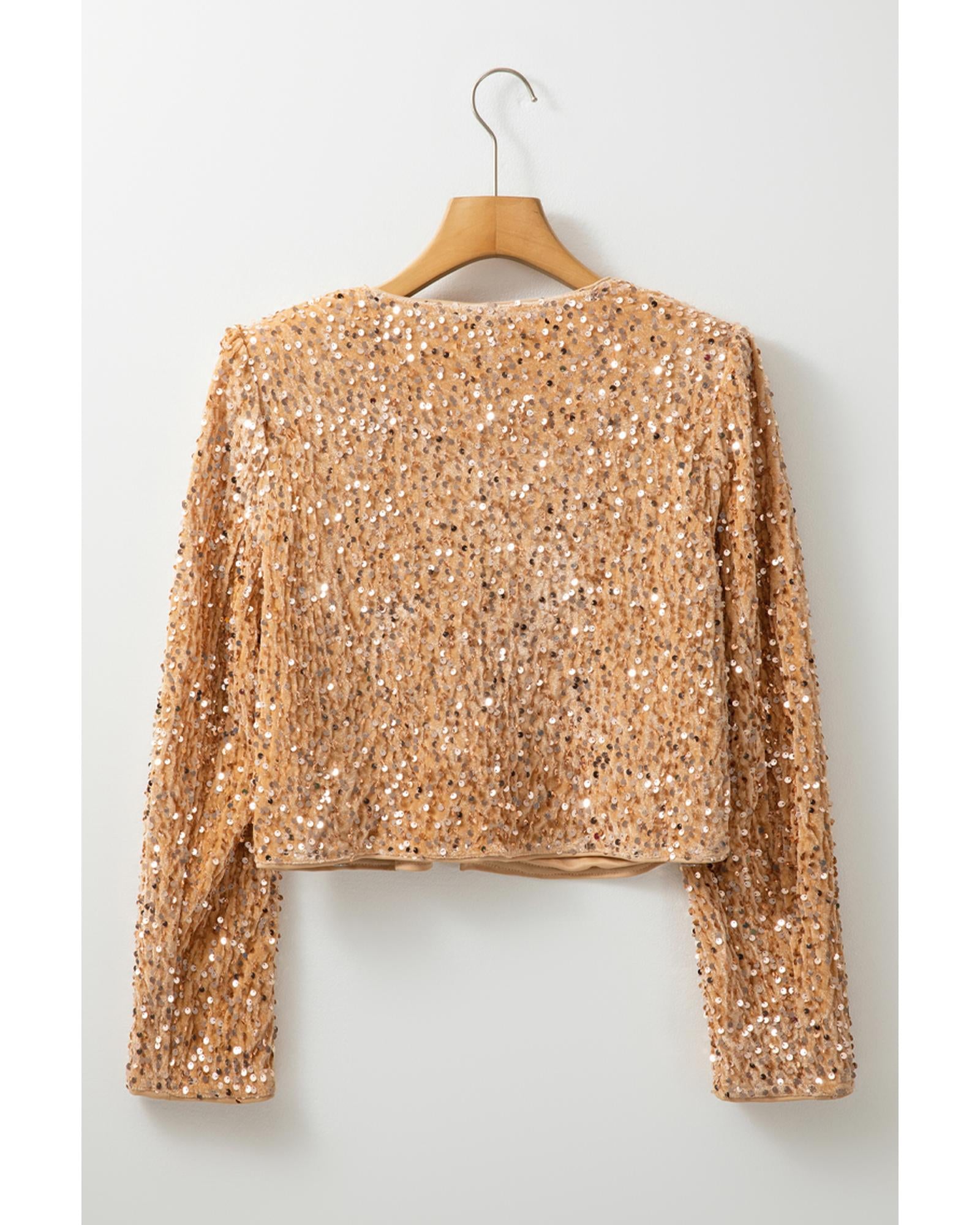 Golden Fleece Sequined Open Front Cropped Jacket - XL