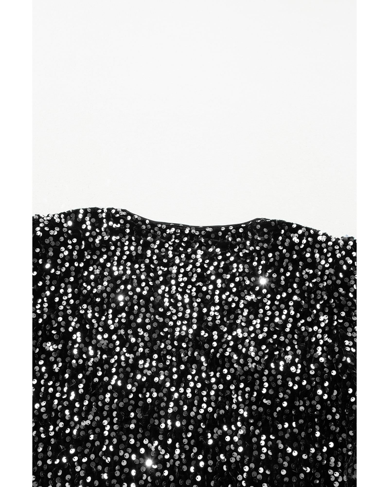 Black Sequined Open Front Cropped Jacket - L 4