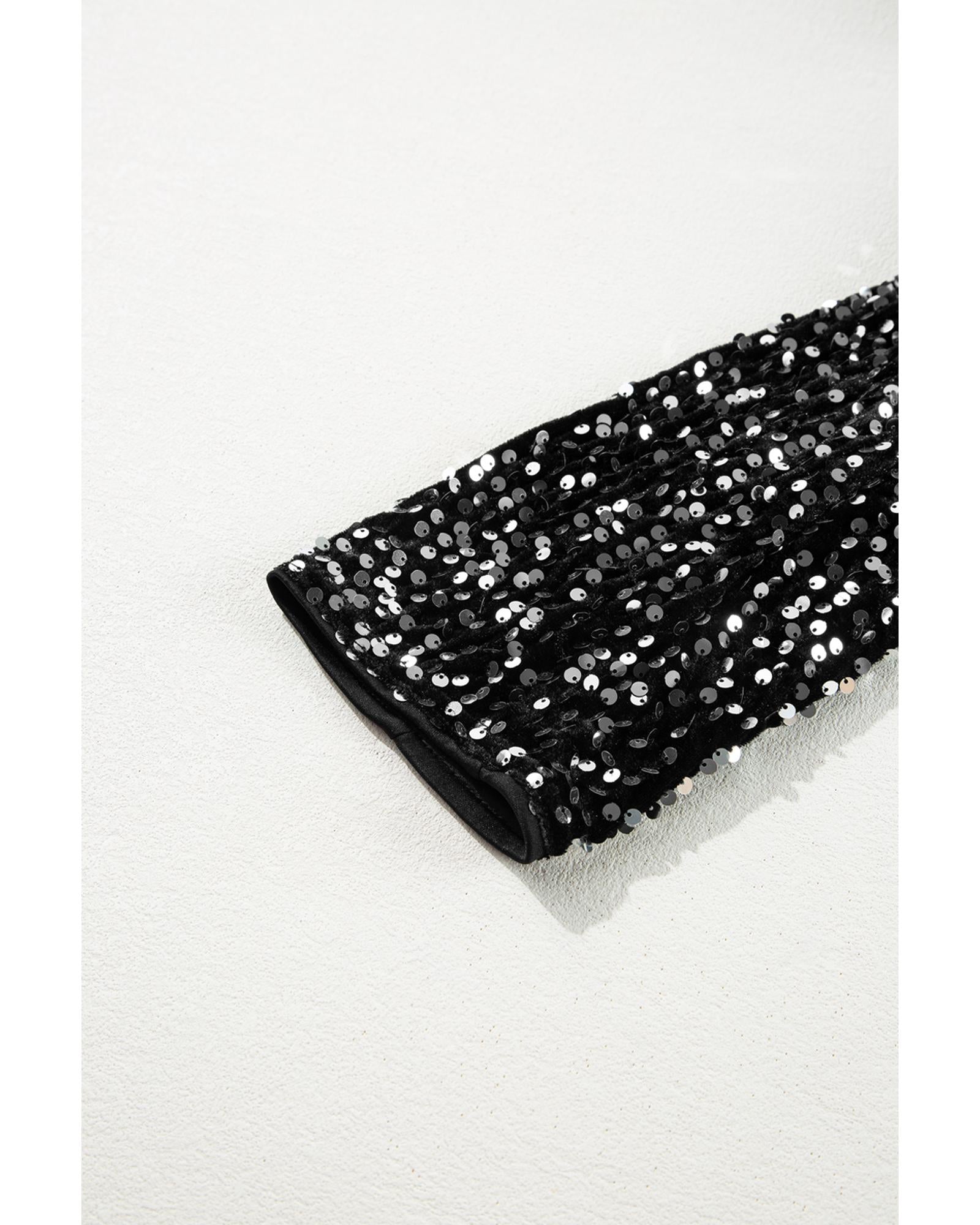 Black Sequined Open Front Cropped Jacket - S 8