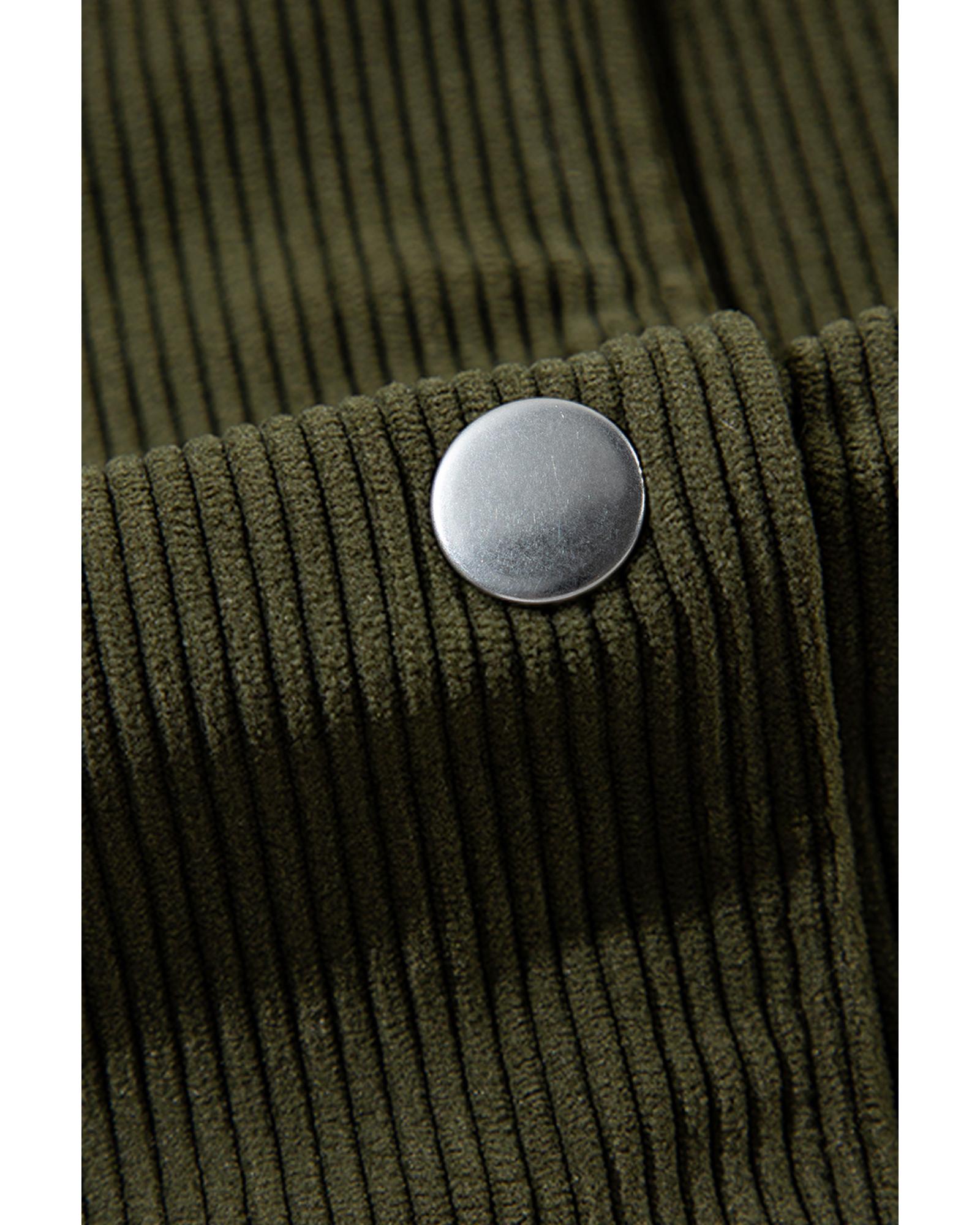 Mist Green Corduroy Fleece Patchwork Buttoned Bomber Jacket - XL 6