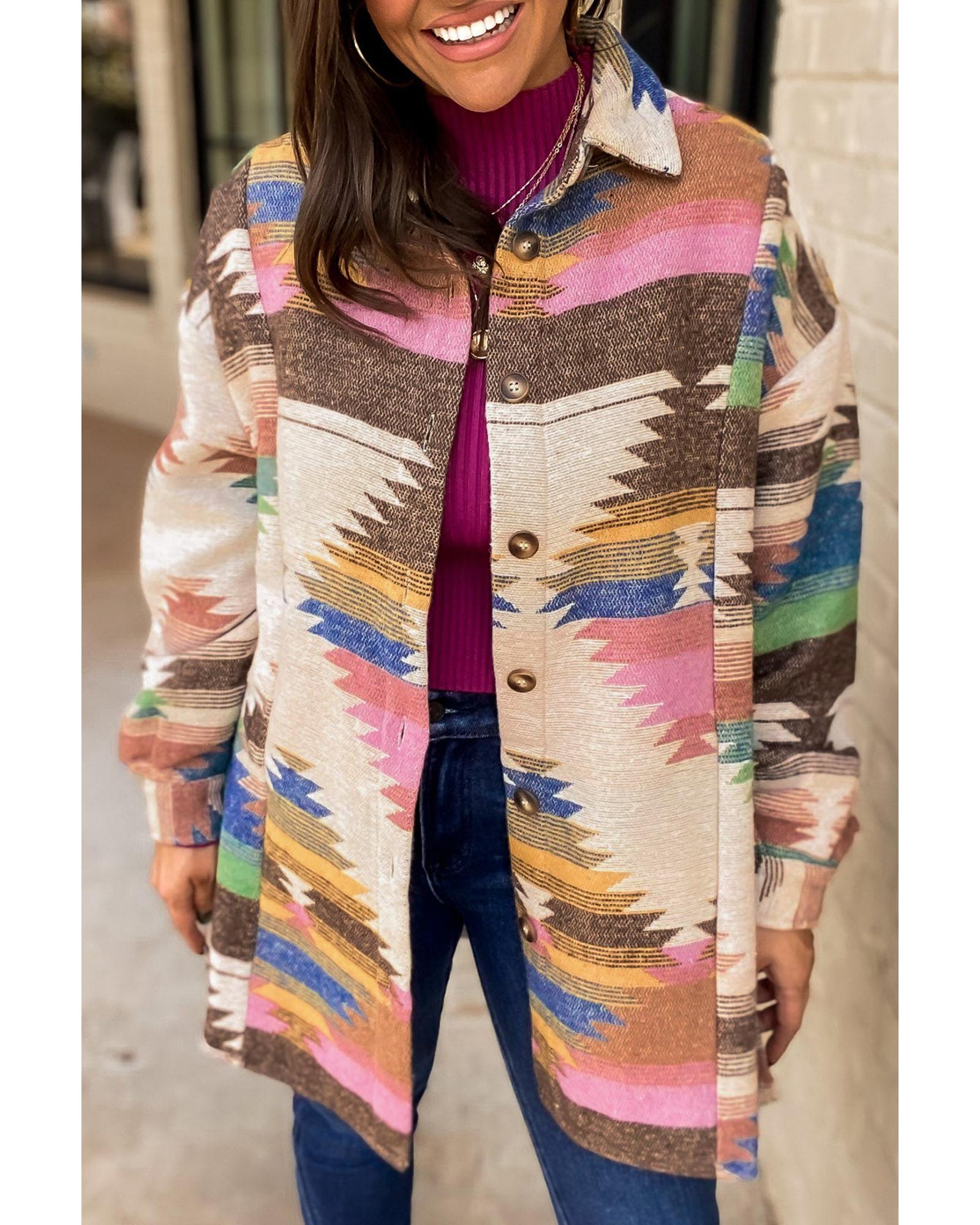 White Aztec Print Button Up Shacket - L 5