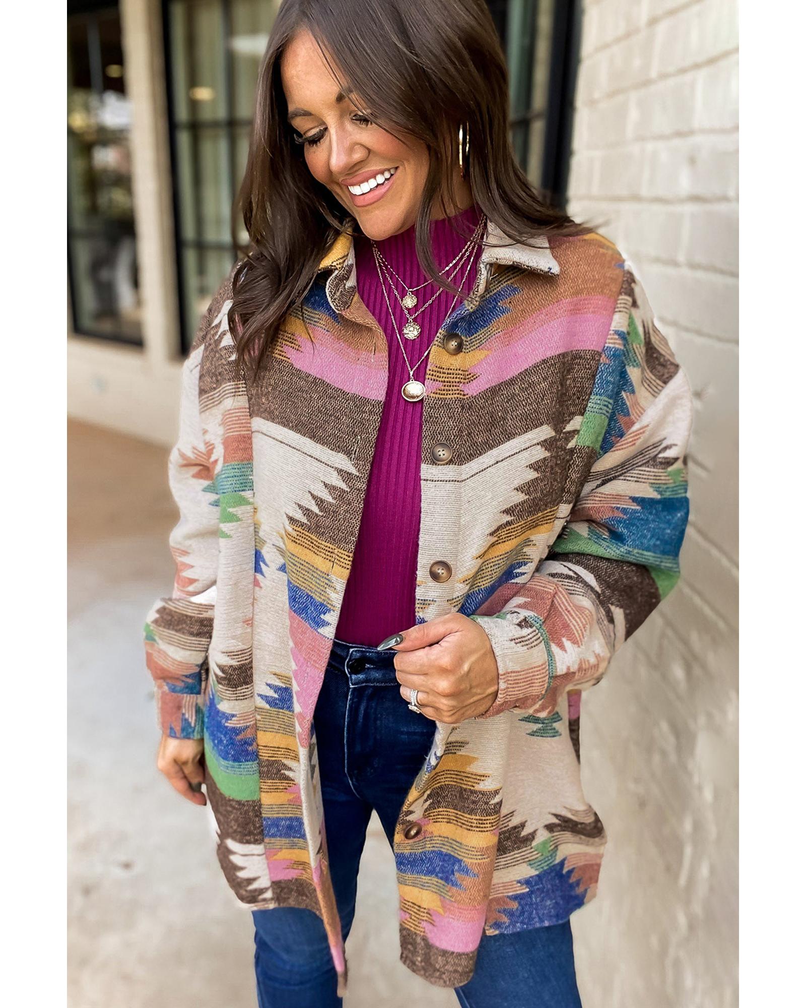 White Aztec Print Button Up Shacket - S 4