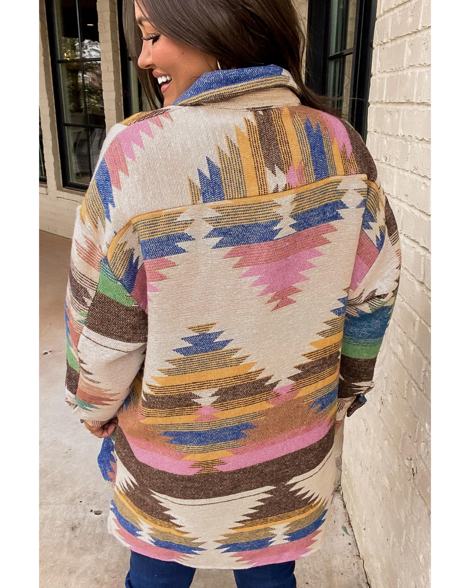 White Aztec Print Button Up Shacket - XL