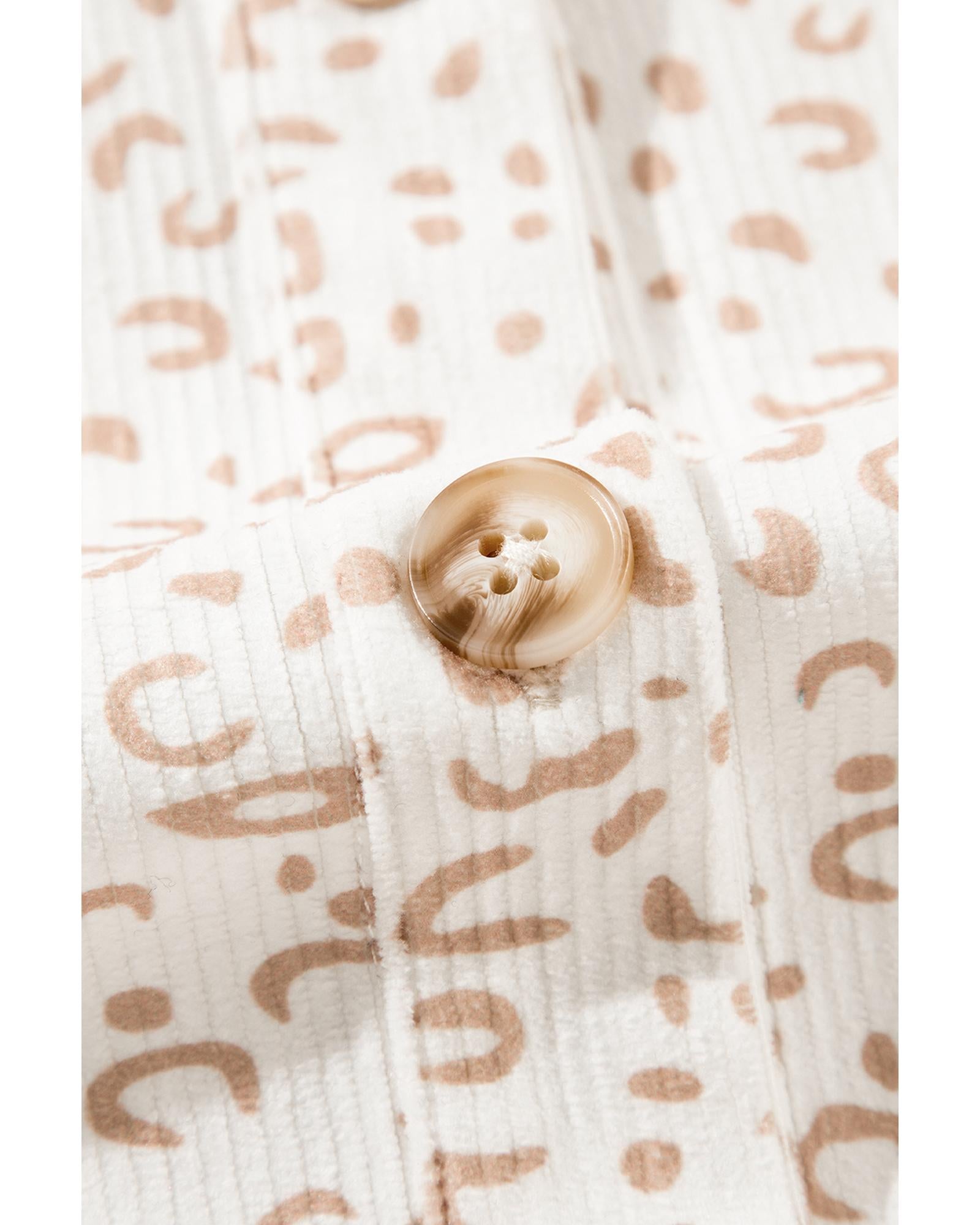 Beige Leopard Print Flap Pockets Buttoned Corduroy Shacket - L