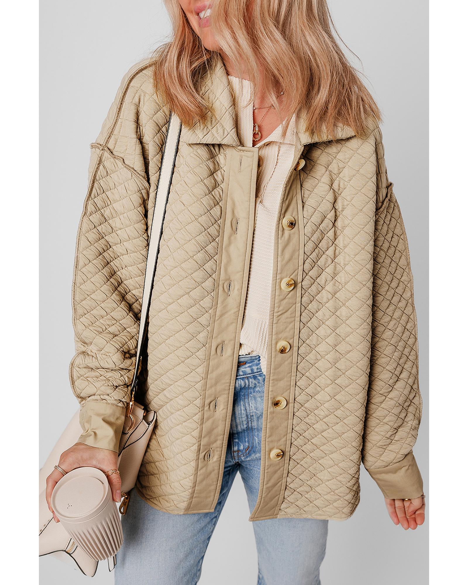 Jet Stream Solid Color Quilted Puffer Buttoned Shacket - L