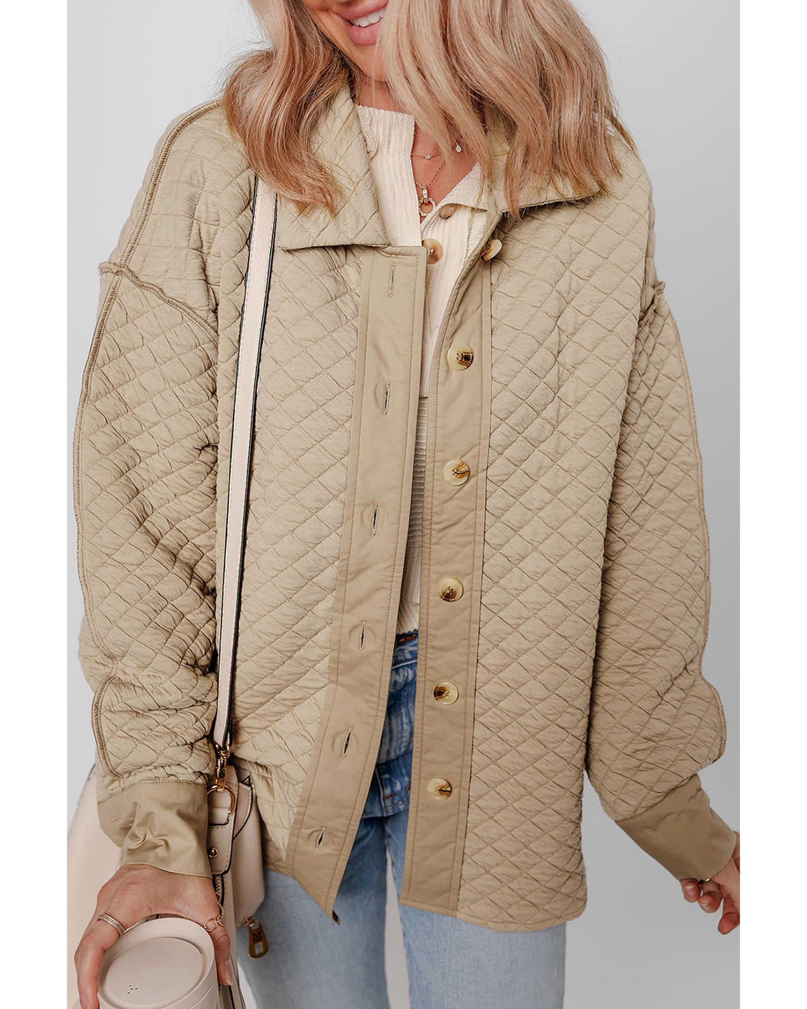 Jet Stream Solid Color Quilted Puffer Buttoned Shacket - M 4