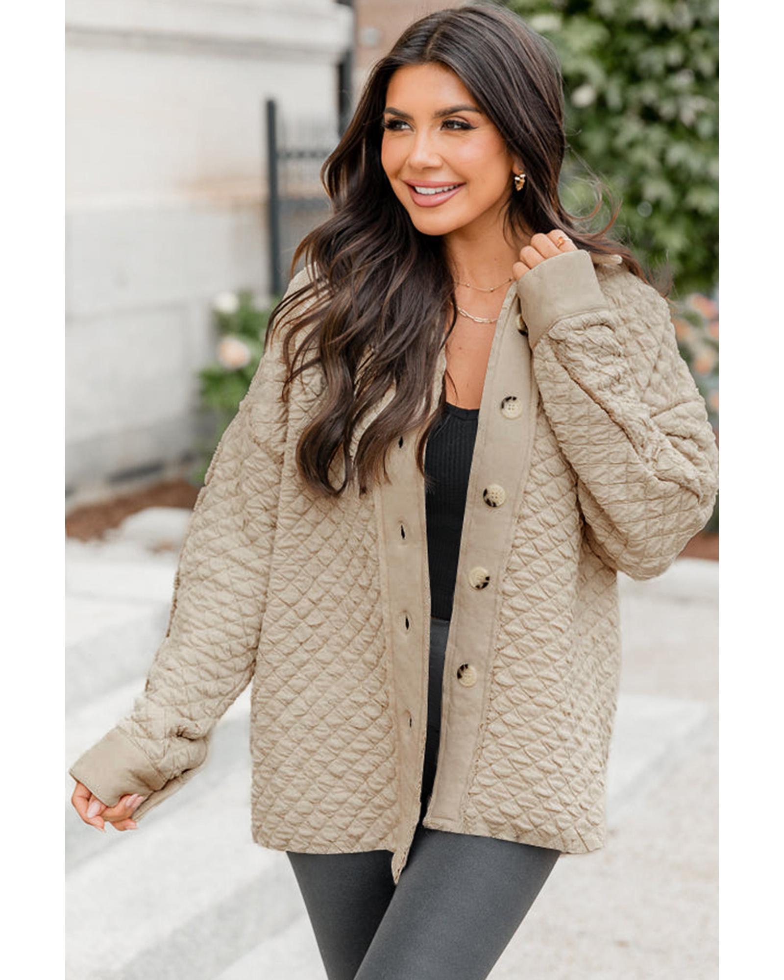 Jet Stream Solid Color Quilted Puffer Buttoned Shacket - M 5