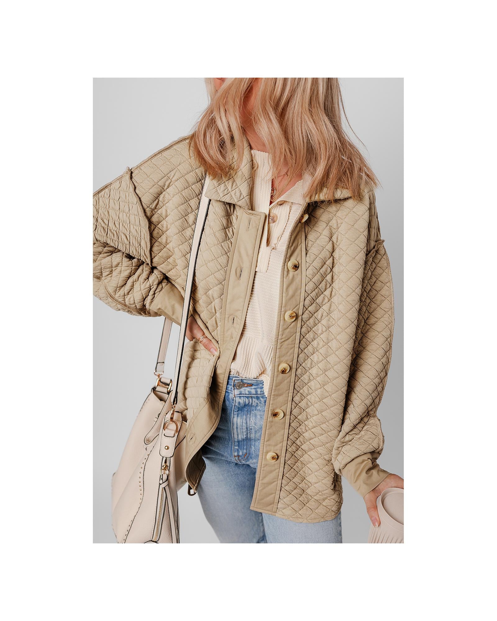 Jet Stream Solid Color Quilted Puffer Buttoned Shacket - S 3