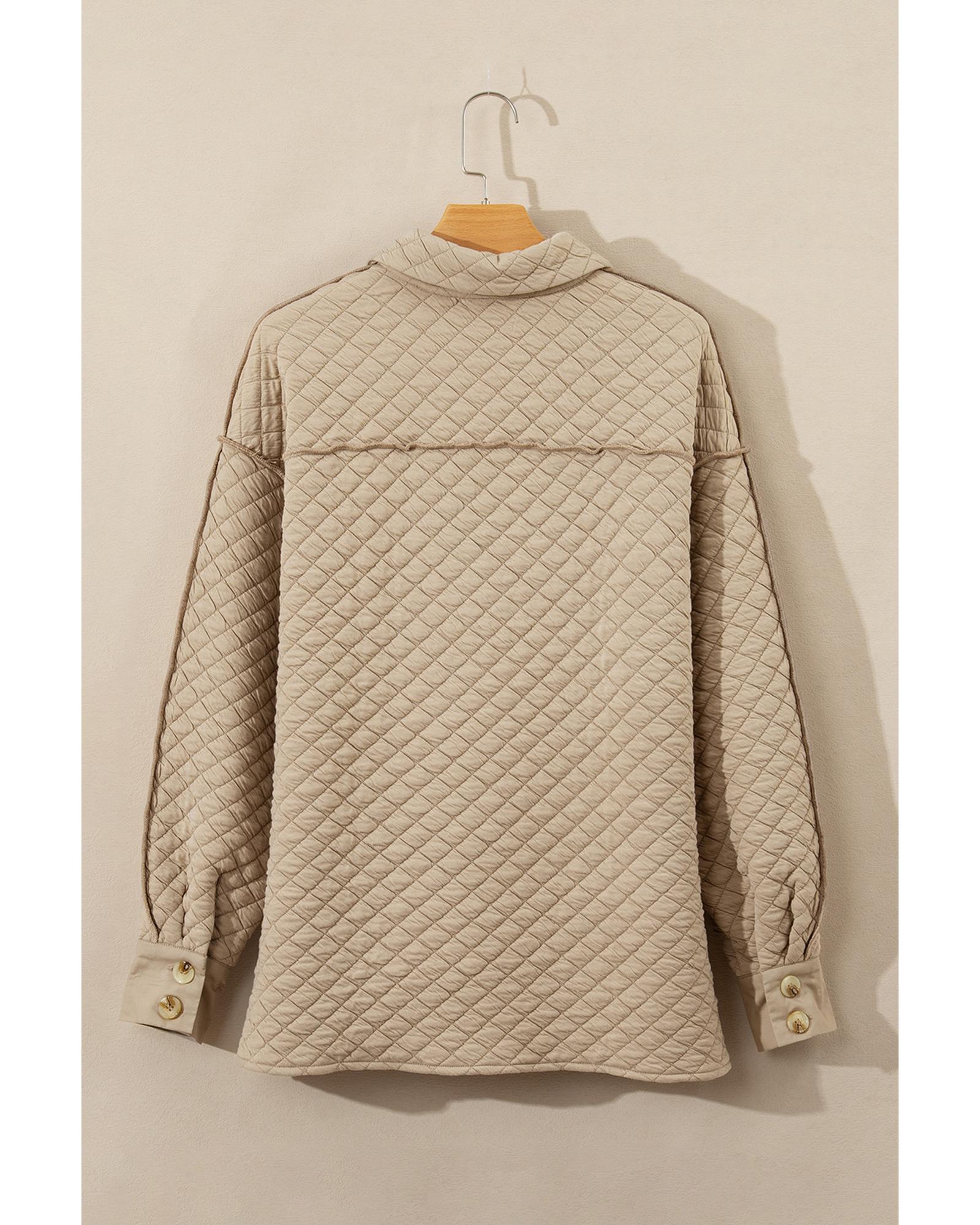 Jet Stream Solid Color Quilted Puffer Buttoned Shacket - S 7