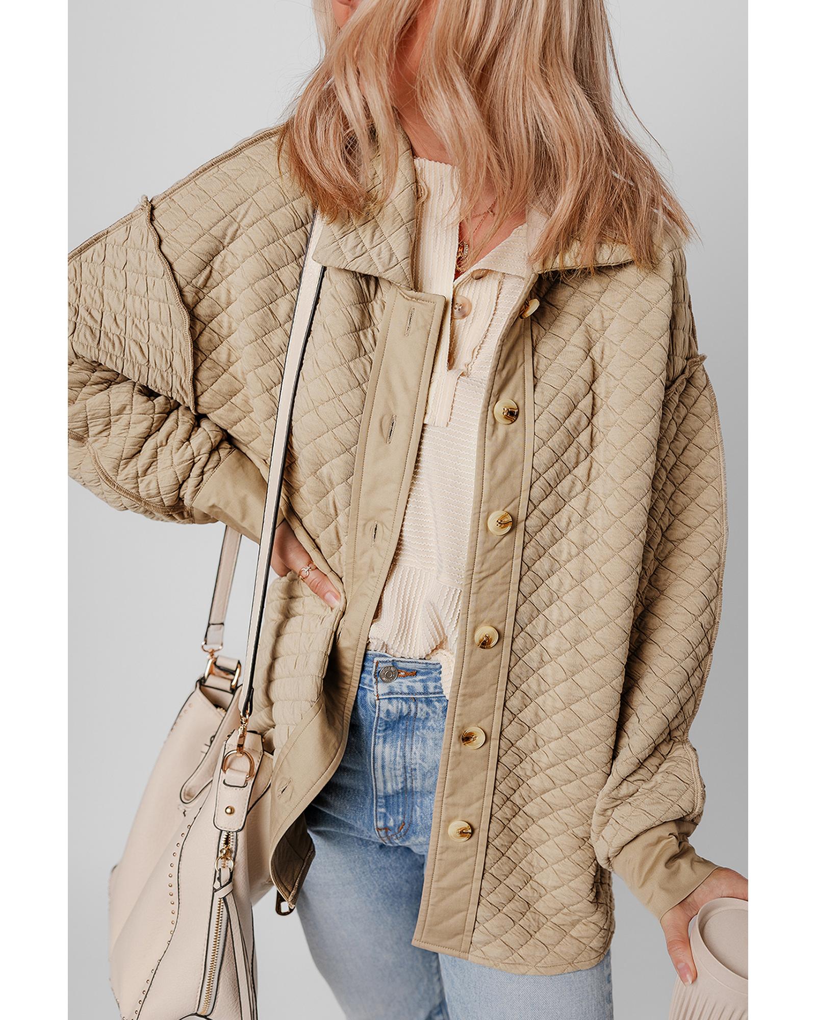 Jet Stream Solid Color Quilted Puffer Buttoned Shacket - XL 3