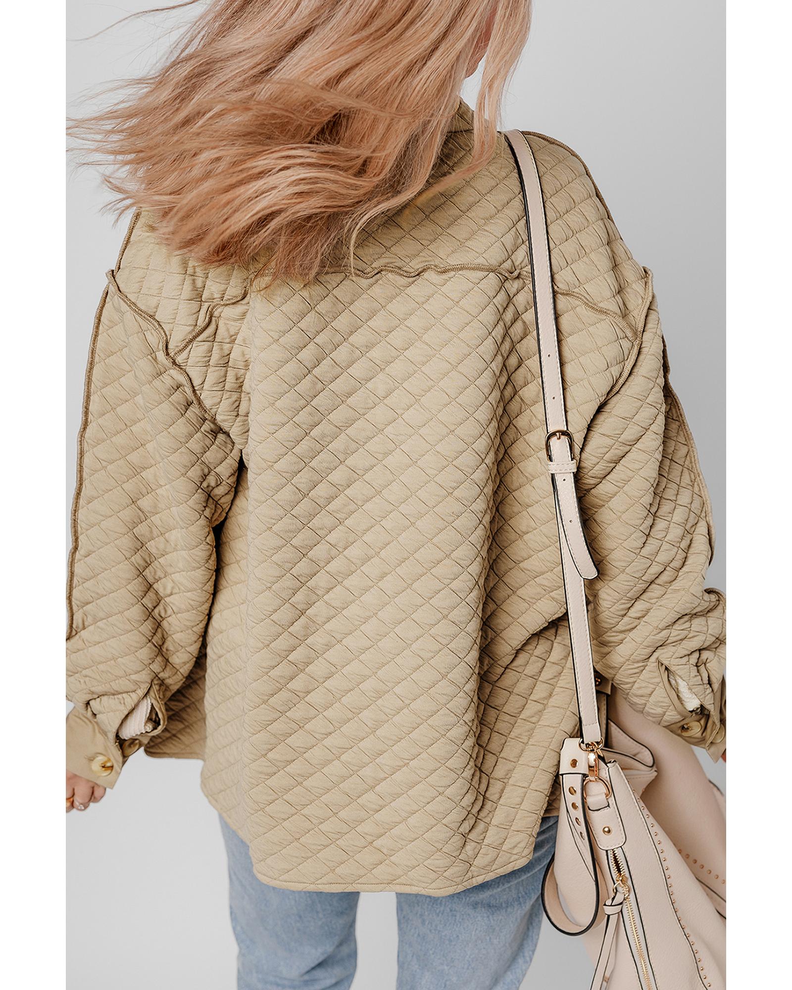 Jet Stream Solid Color Quilted Puffer Buttoned Shacket - XL 4