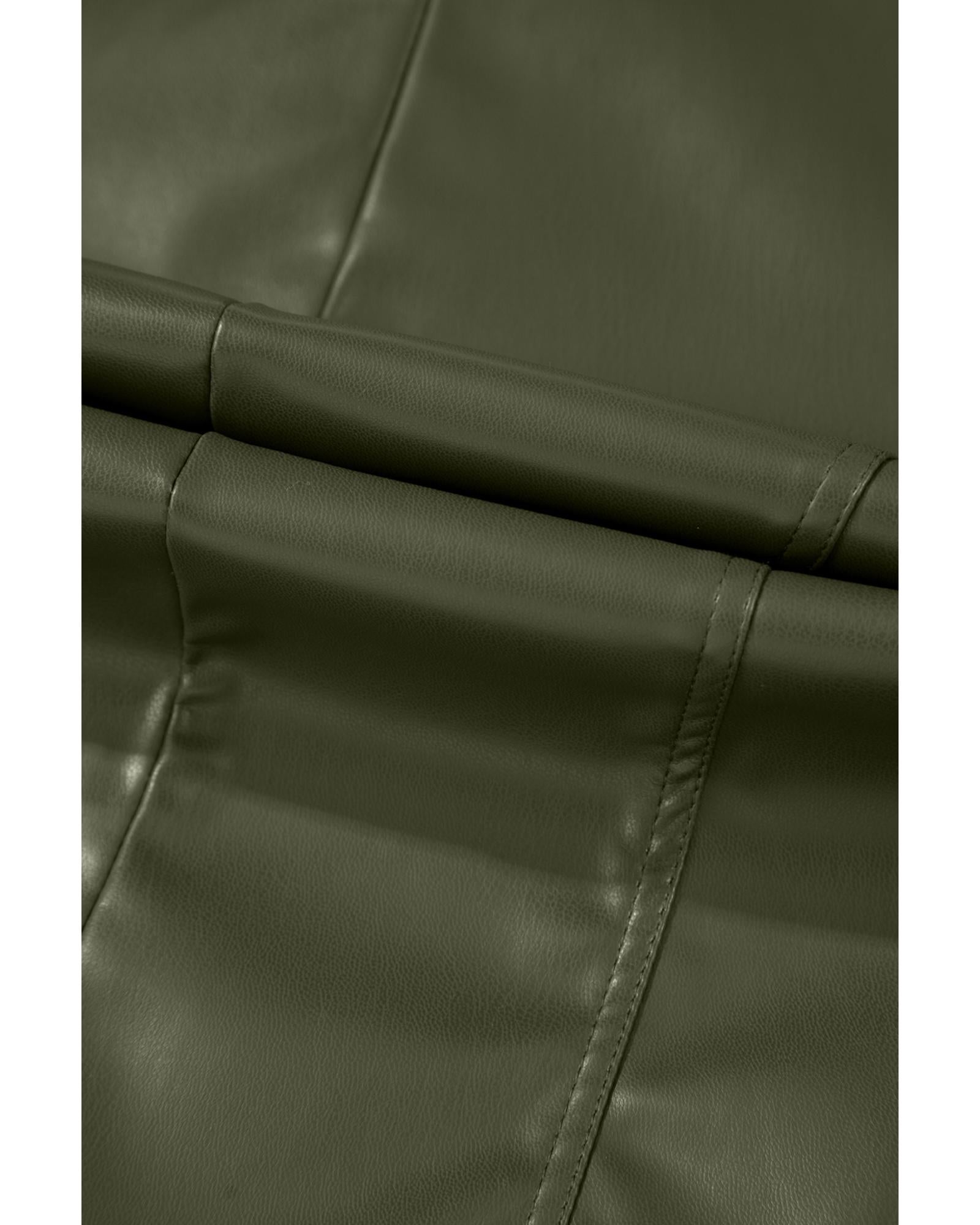 Sage Green Solid Faux Leather Zipper Slim Fit Bomber Jacket - XL 8