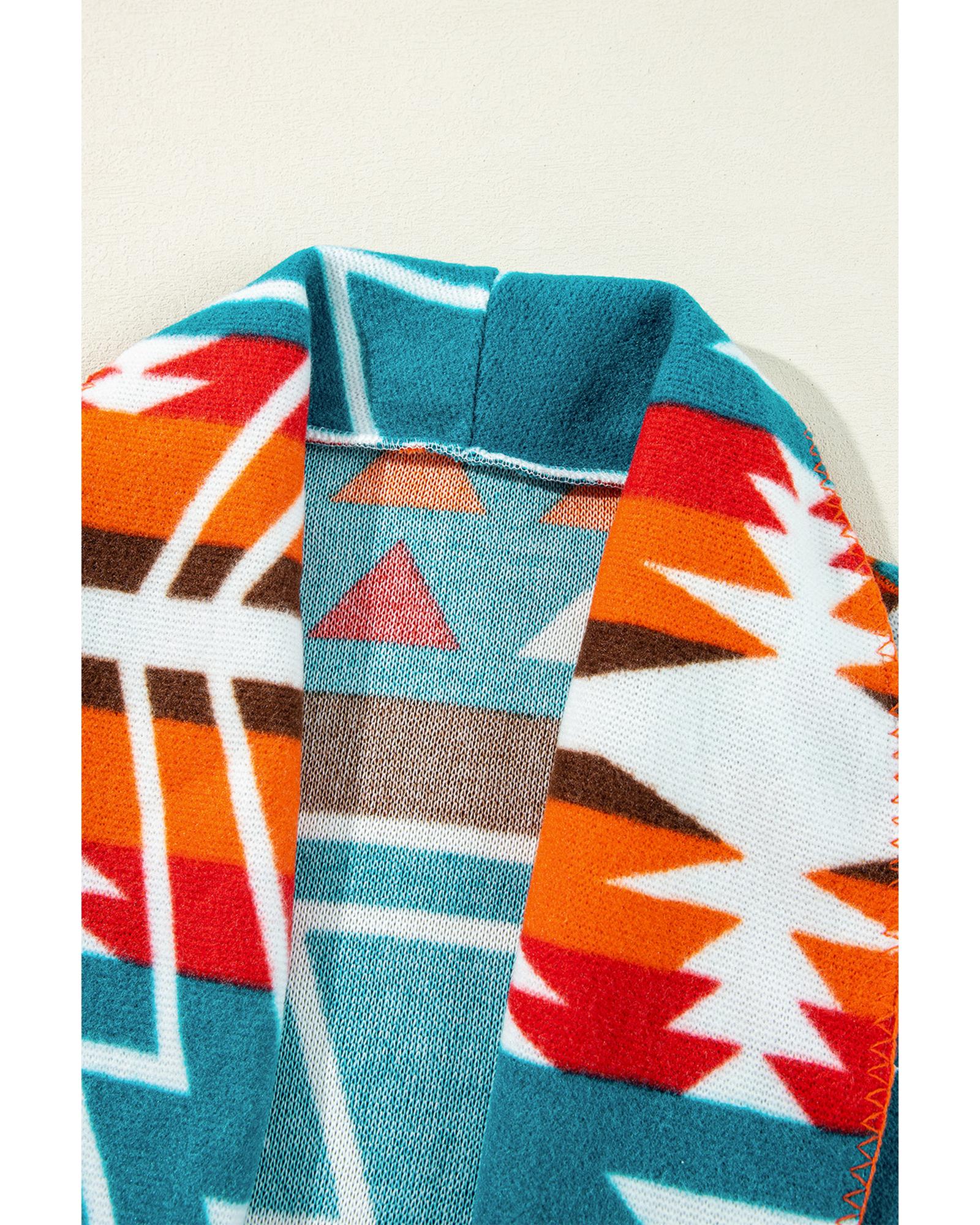 Sky Blue Aztec Printed Lapel Bell Sleeve Jacket - M 7