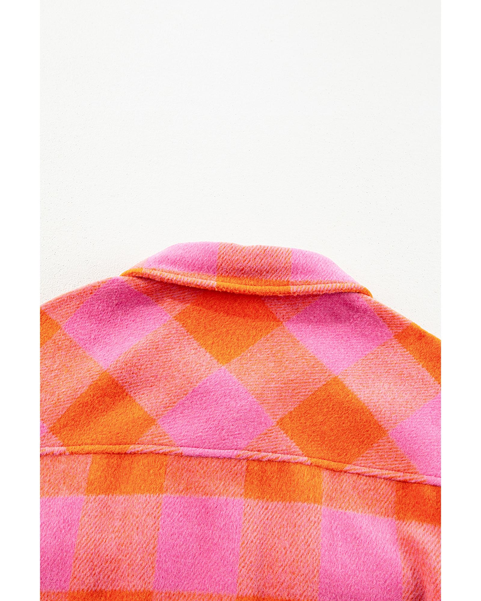 Orange Plaid Chest Pockets Button-up Turn Down Collar Jacket - XL 6