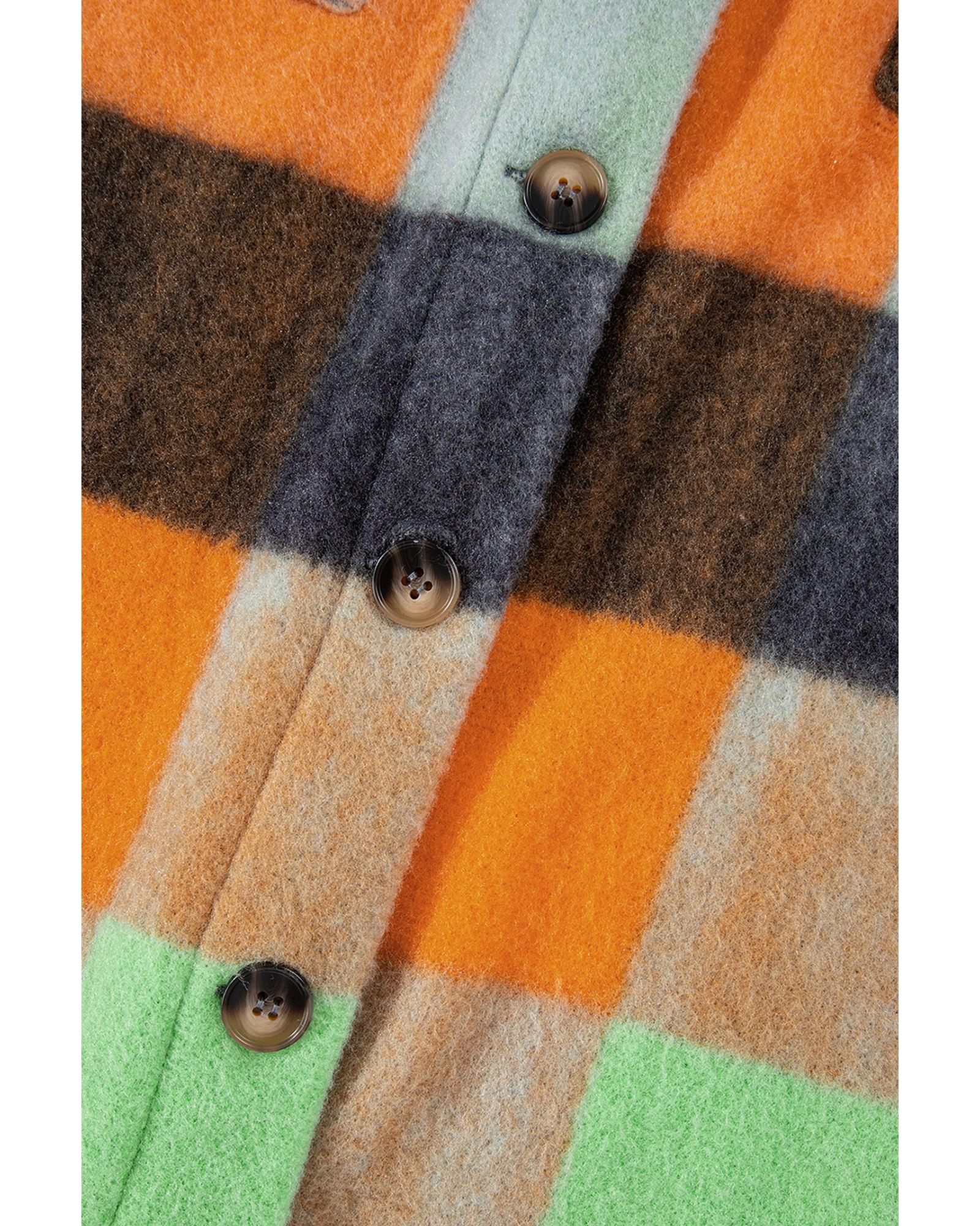 Orange Plaid Print Flap Pocket Long Jacket - XL 5