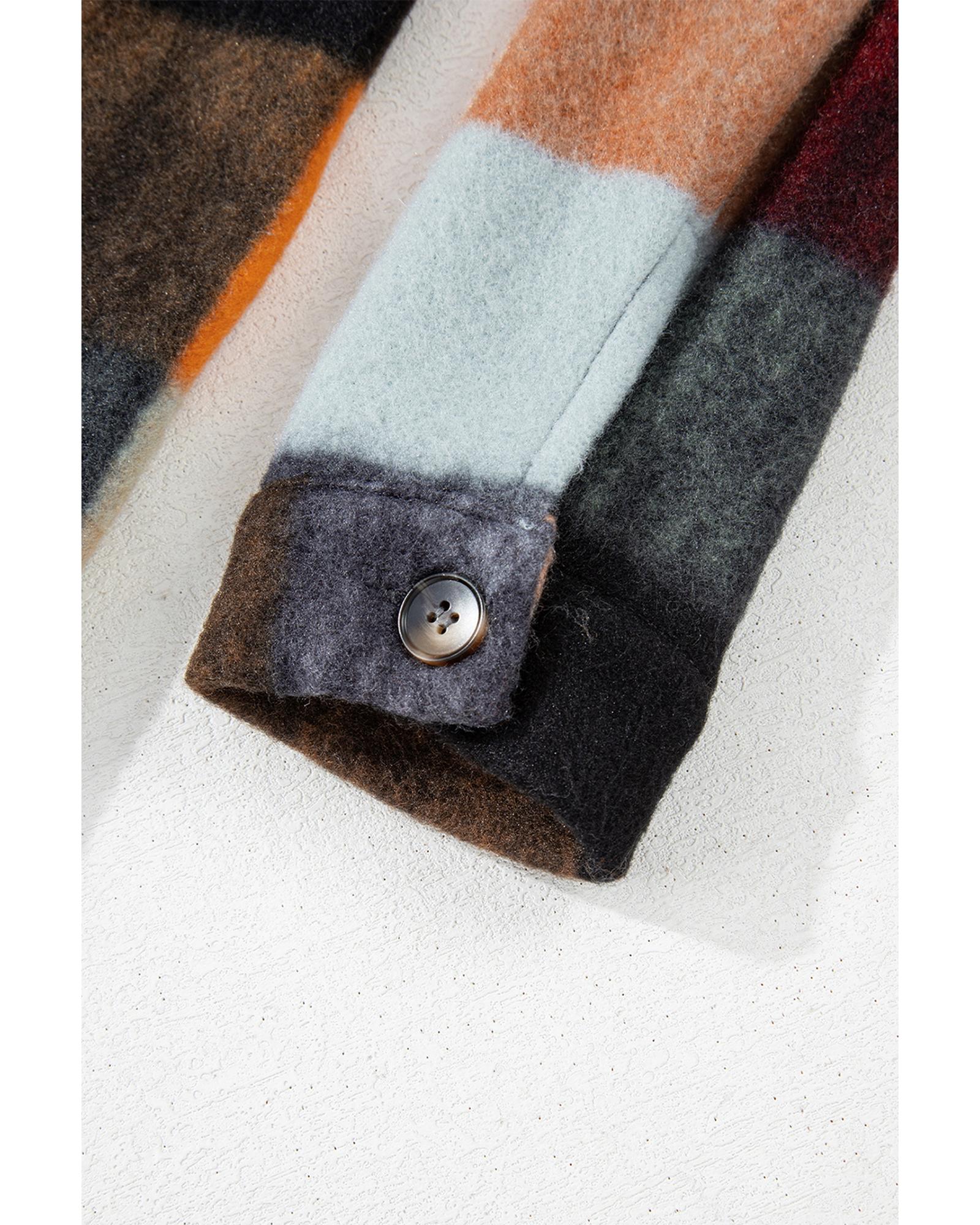 Orange Plaid Print Flap Pocket Long Jacket - XL 6