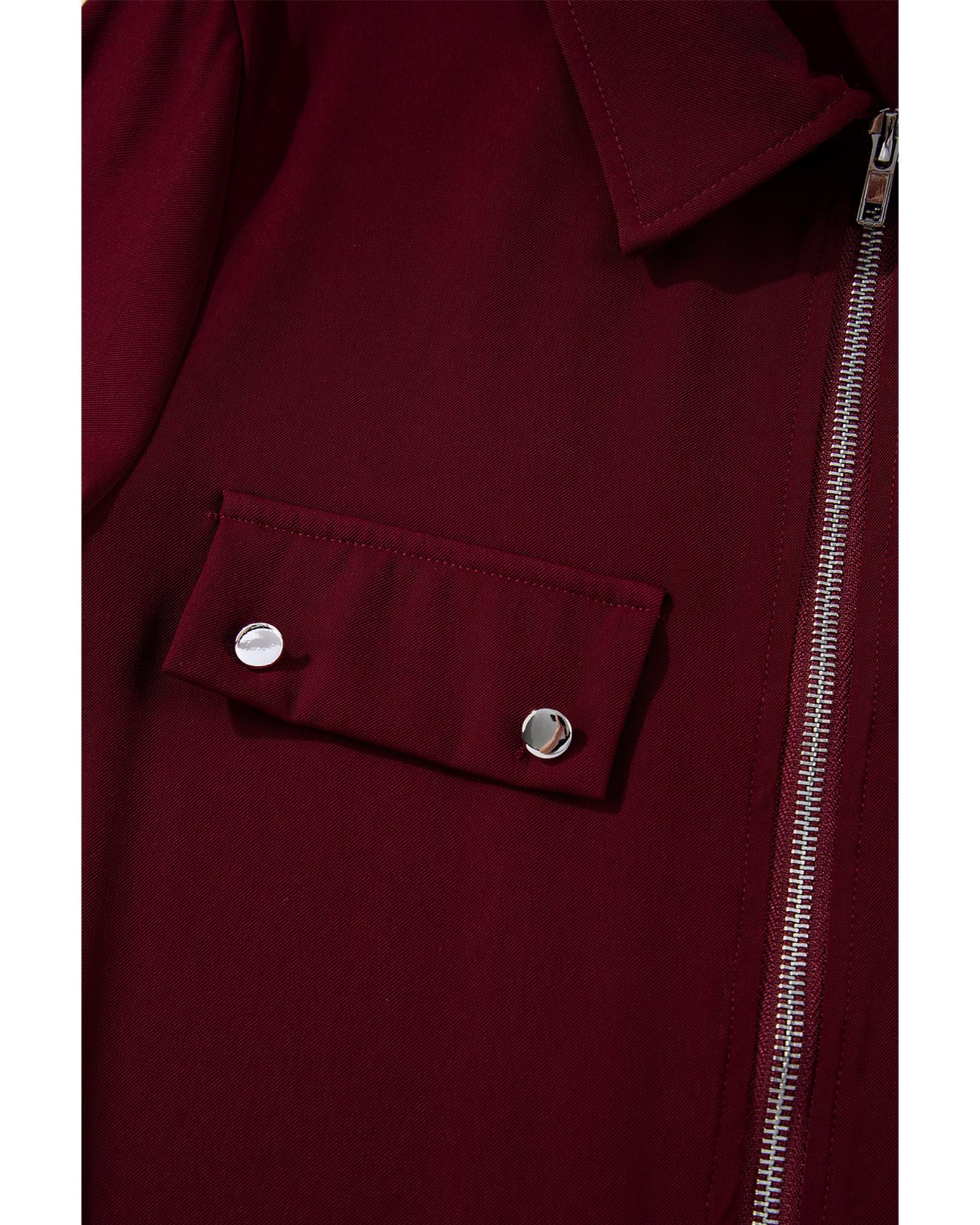 Red Dahlia Collar Tab Sleeve Zip Up Flap Detail Jacket - XL