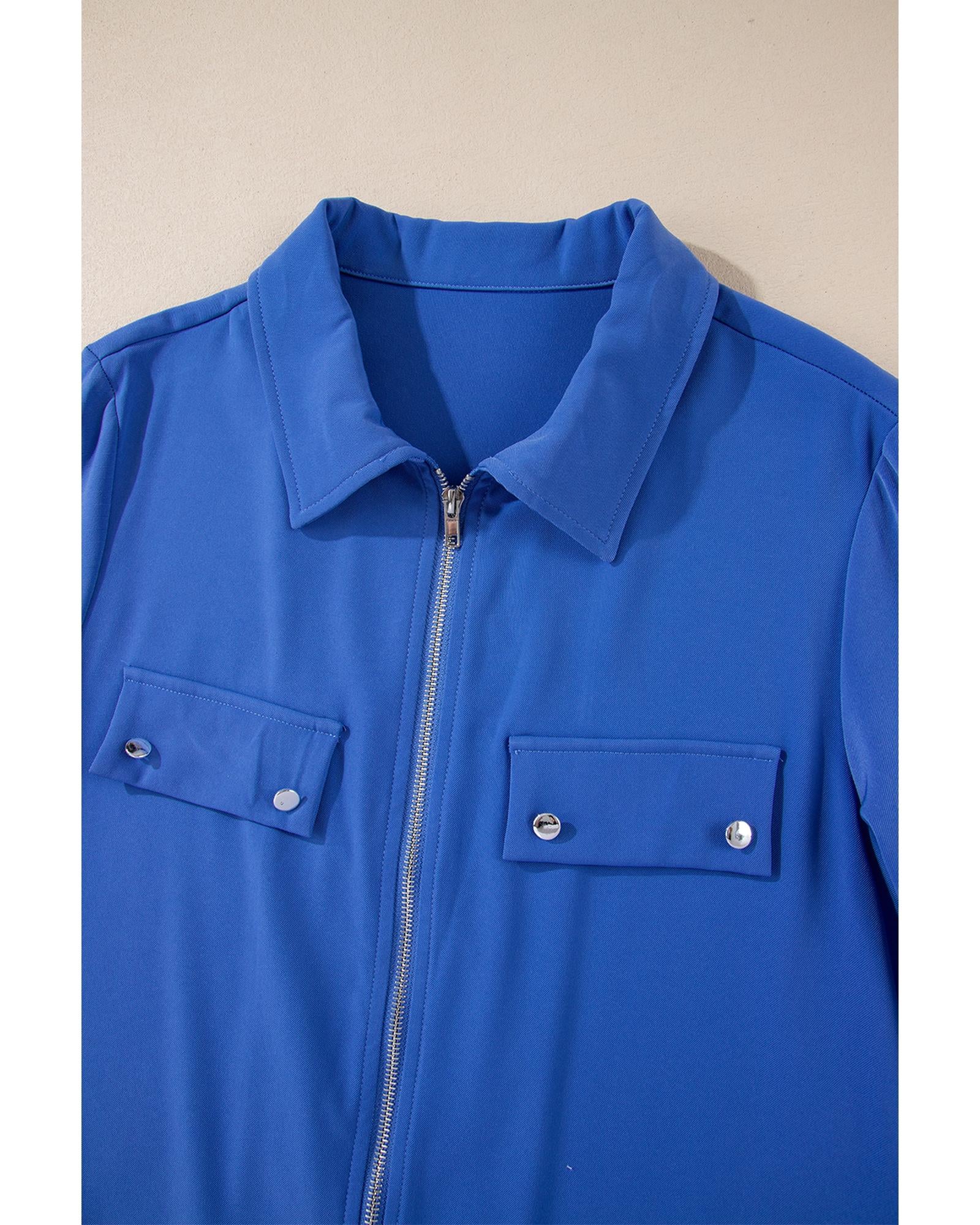 Dusk Blue Collar Tab Sleeve Zip Up Flap Detail Jacket - XL 3