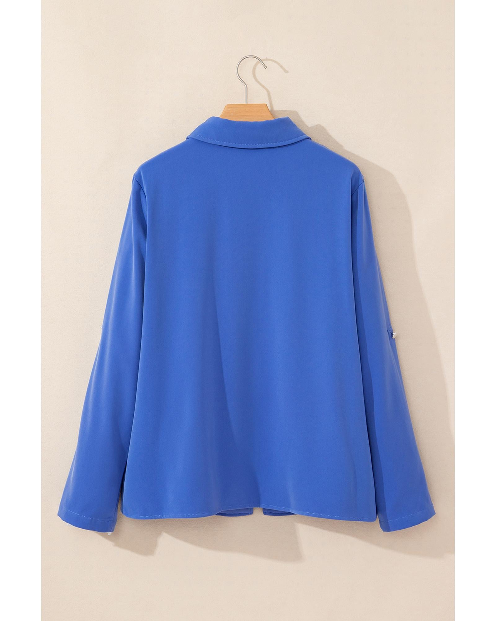 Dusk Blue Collar Tab Sleeve Zip Up Flap Detail Jacket - XL 4