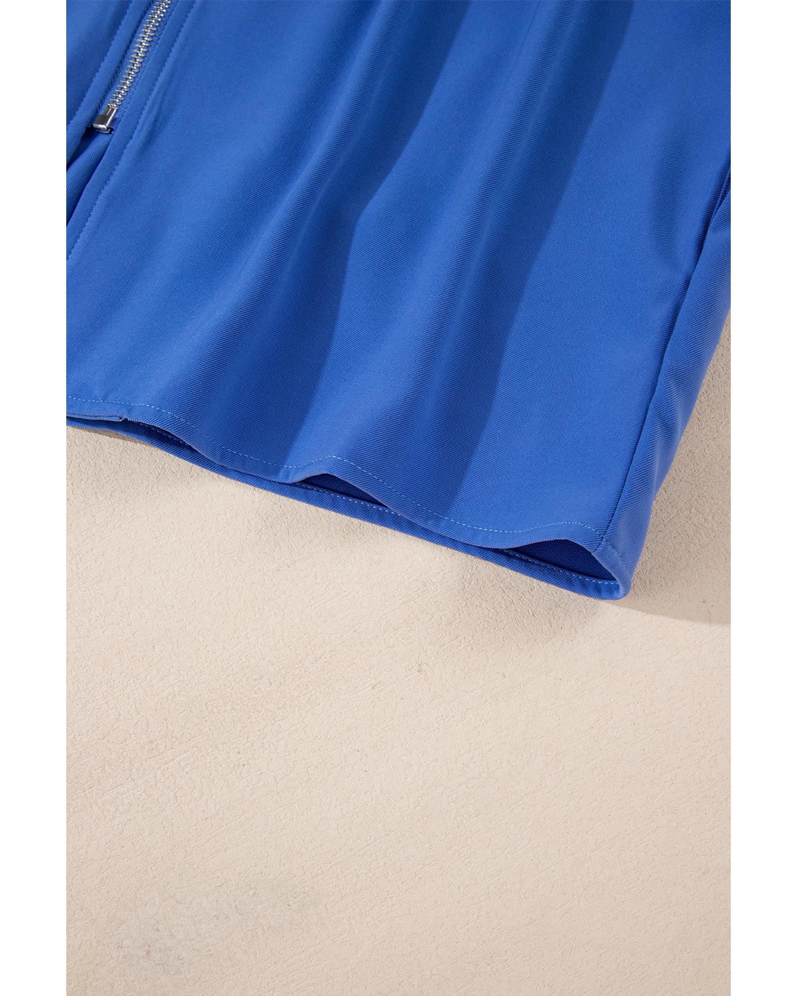 Dusk Blue Collar Tab Sleeve Zip Up Flap Detail Jacket - XL 8