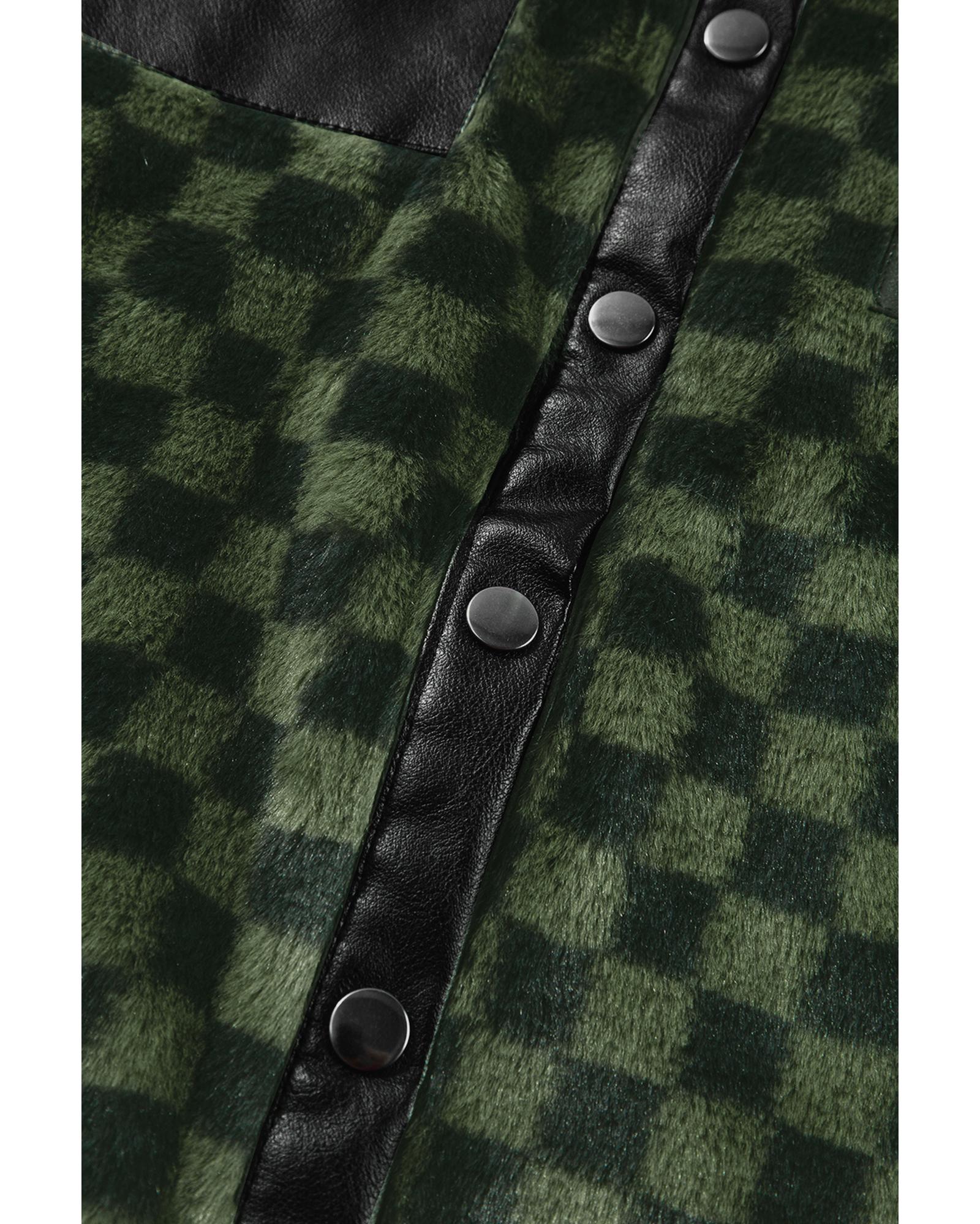 Vineyard Green Fleece Checkerboard Flap Pocket Snap Button Jacket - 2XL 4